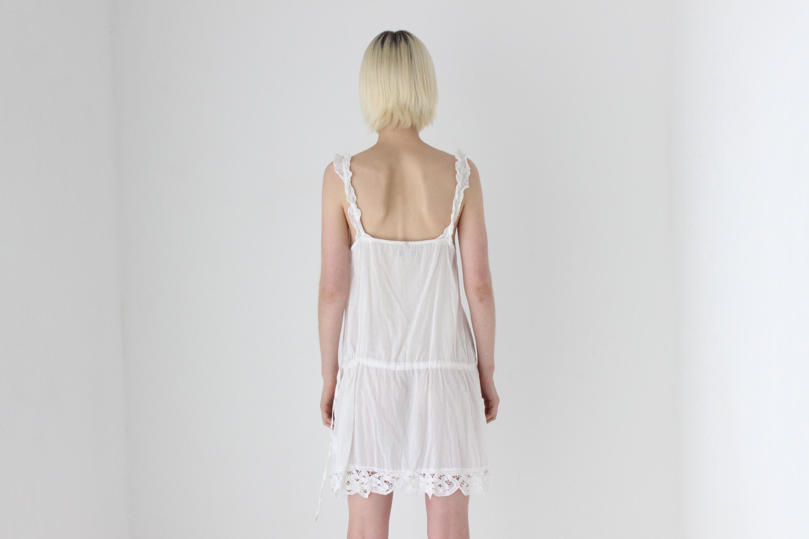 2000s Whisper Thin Cotton Gauze Eyelet Lace Mini