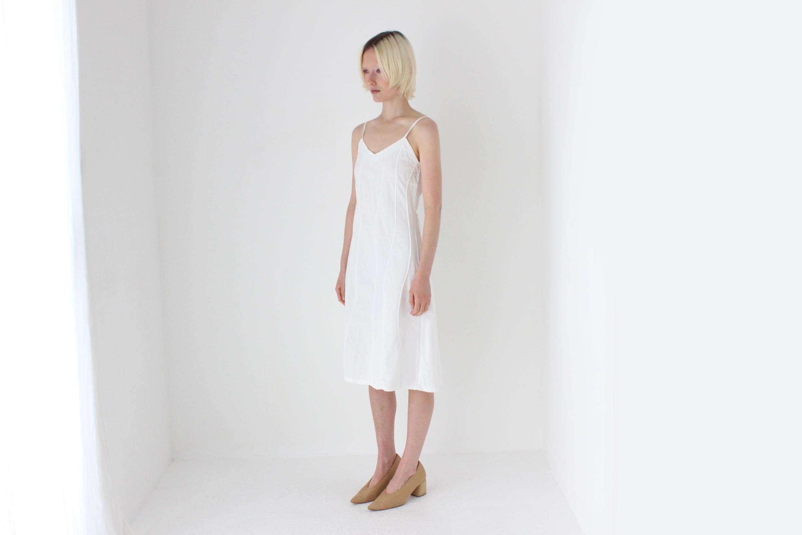 Textural 90s Linen Cotton Spaghetti Strap Slip Dress