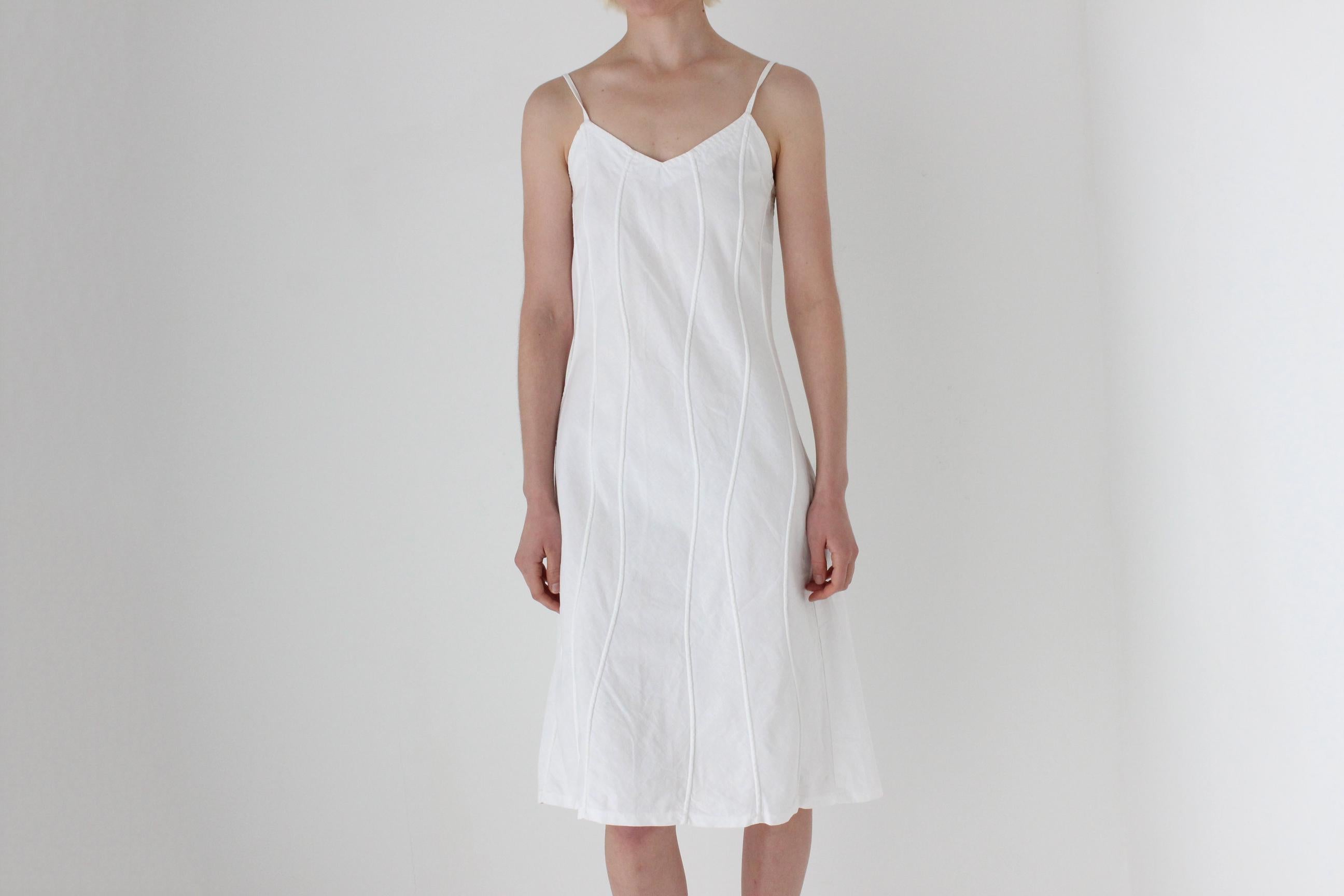 Textural 90s Linen Cotton Spaghetti Strap Slip Dress