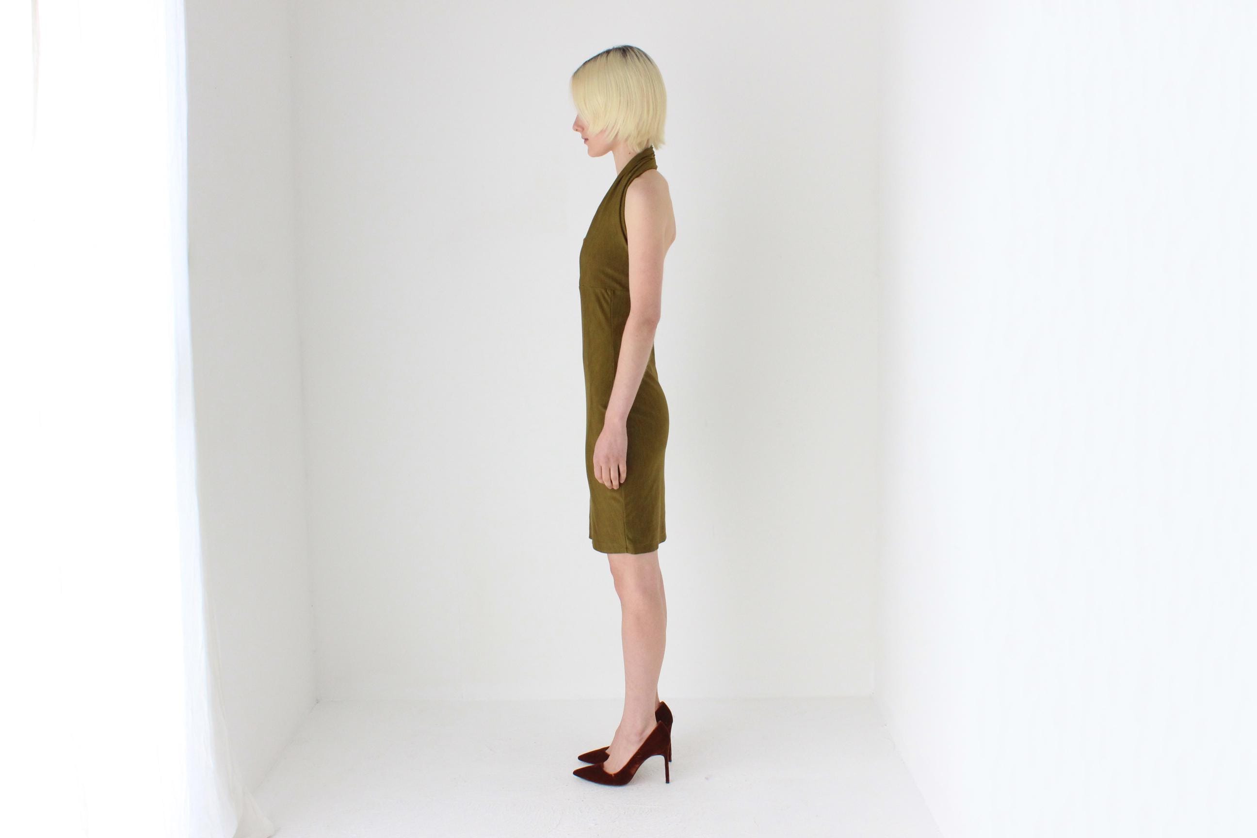 Sexiest 80s Italian Designer Emanuela Beghelli Olive Lycra Dress