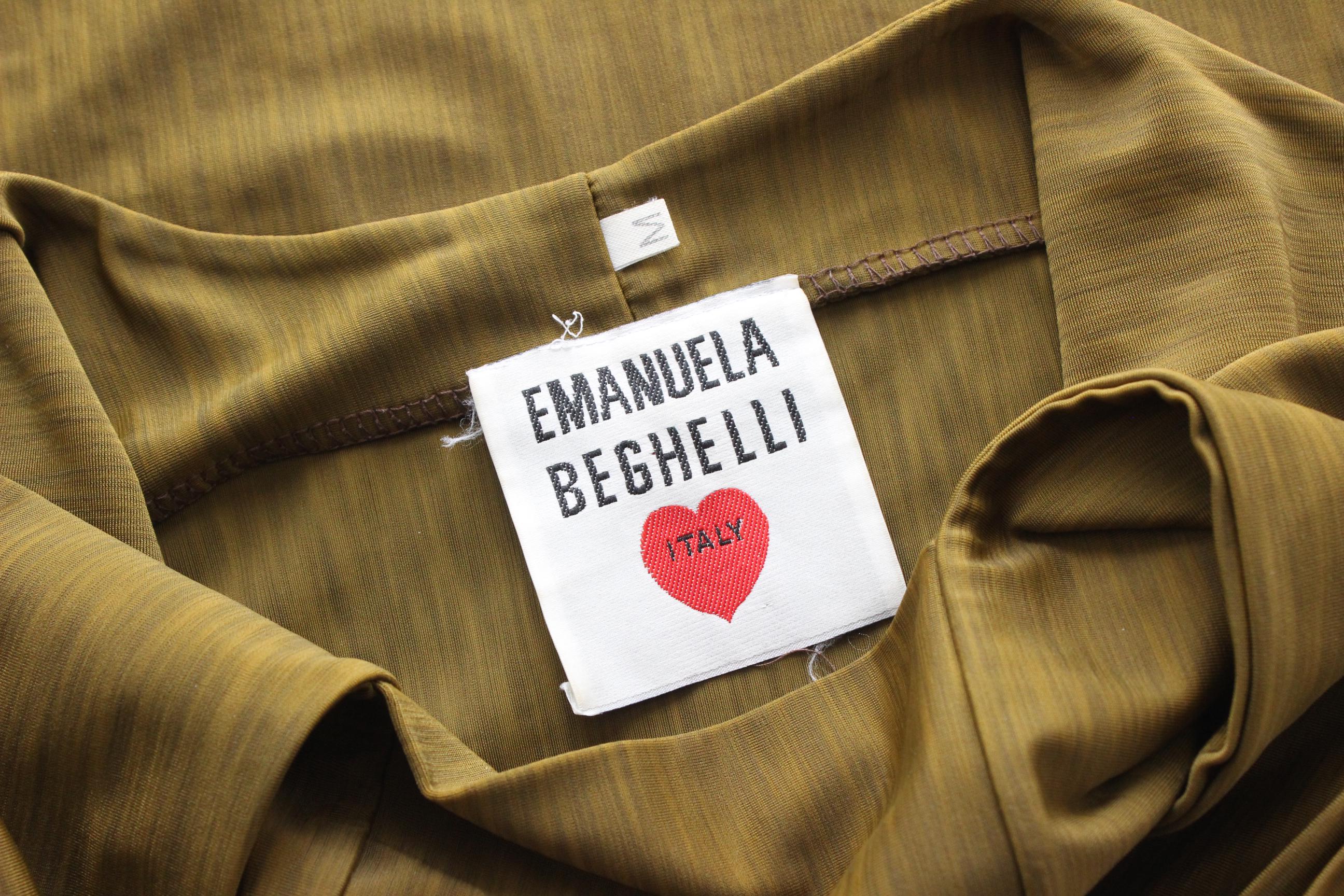 Sexiest 80s Italian Designer Emanuela Beghelli Olive Lycra Dress