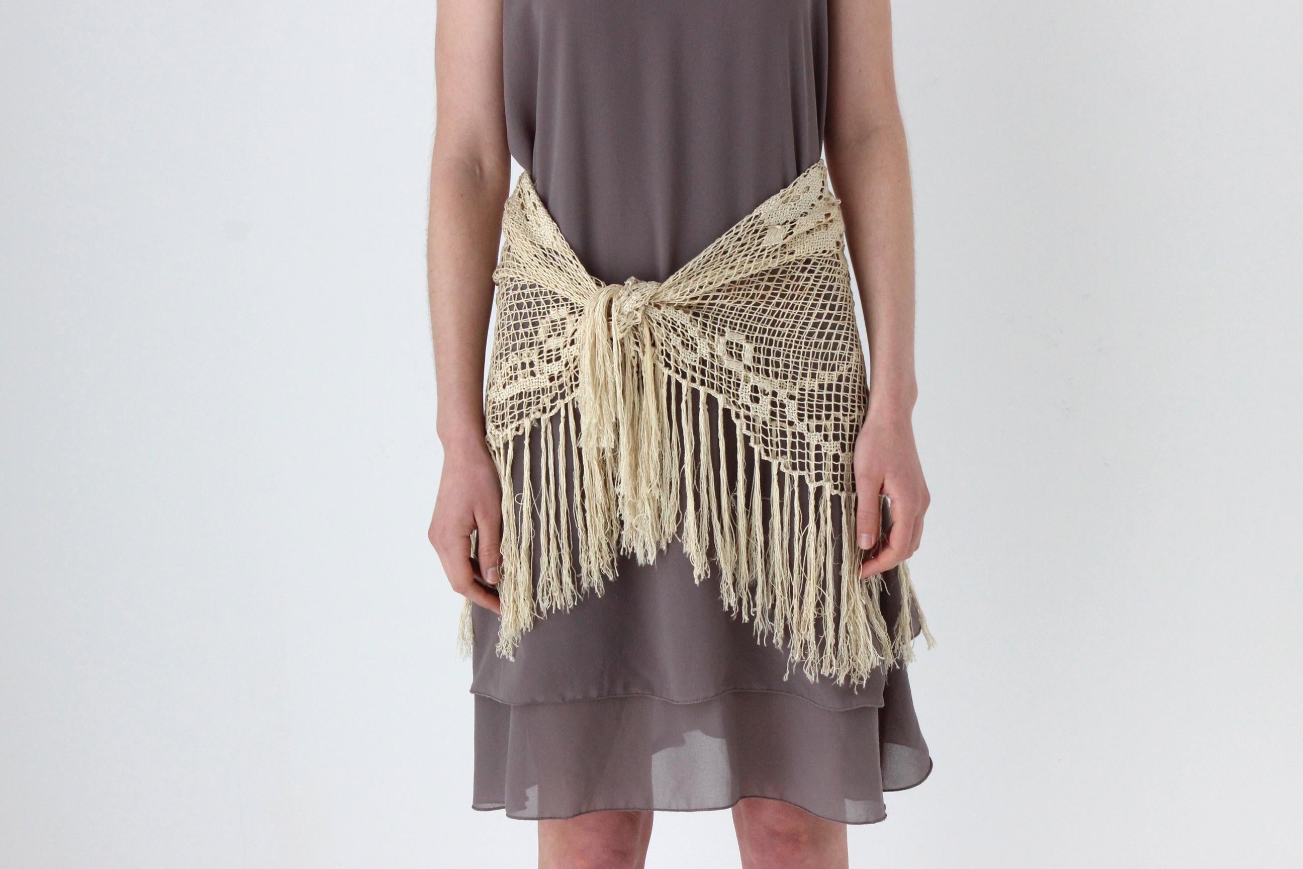 Antique Italian Doily / Macrame Fringe Scarf / Shawl / Skirt / Accessory