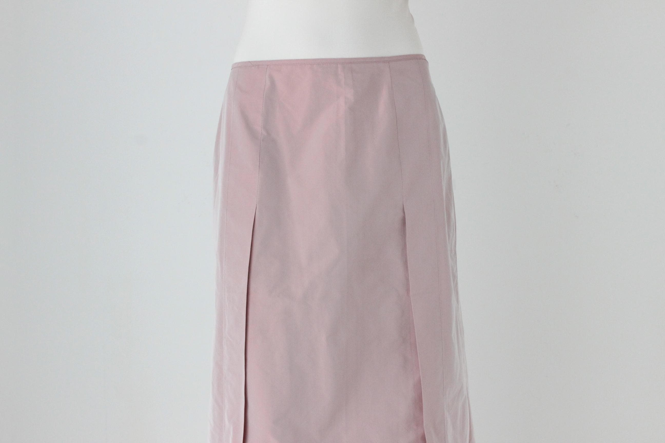 90s Pastel Pink Iridescent Taffeta A-Line Midi Skirt