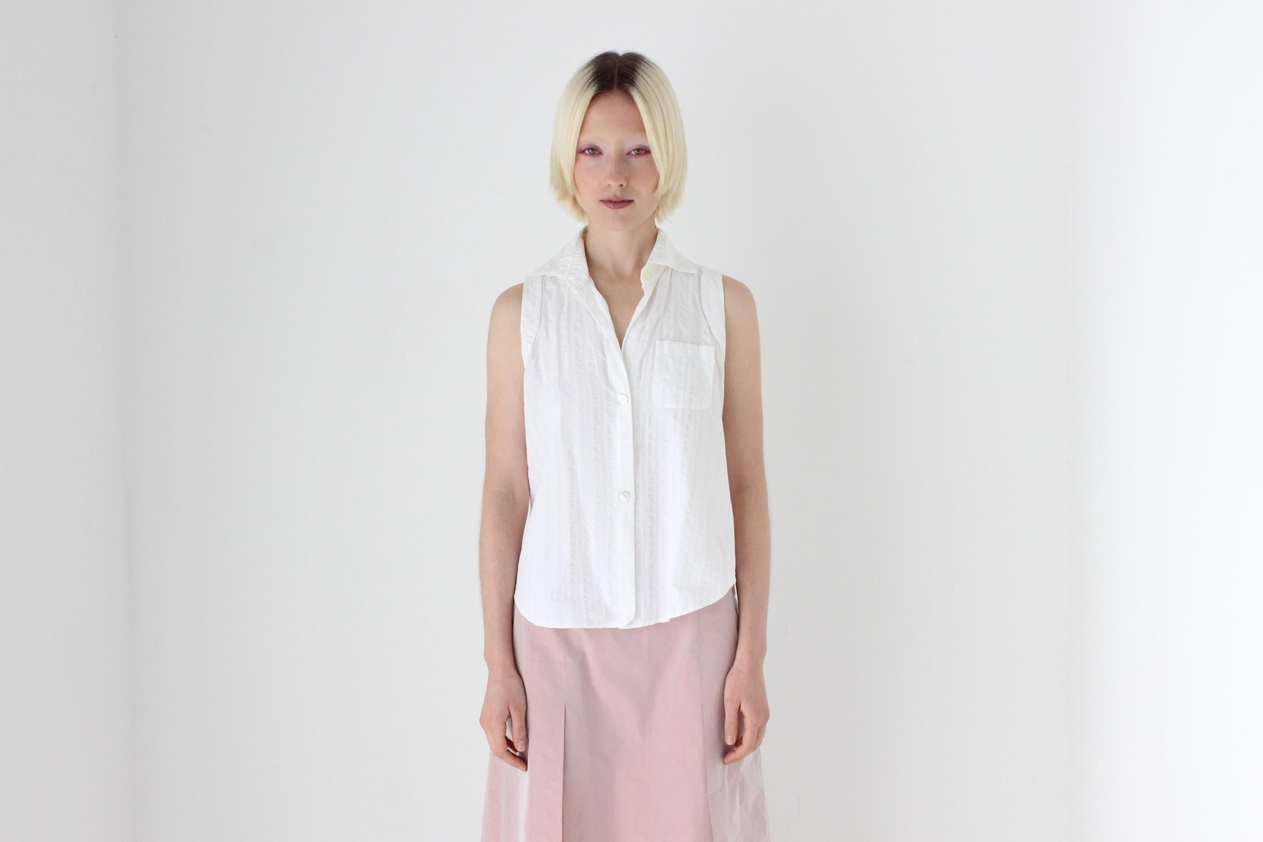 90s Romeo Gigli Cotton Collared Vest Top w/ Back Split