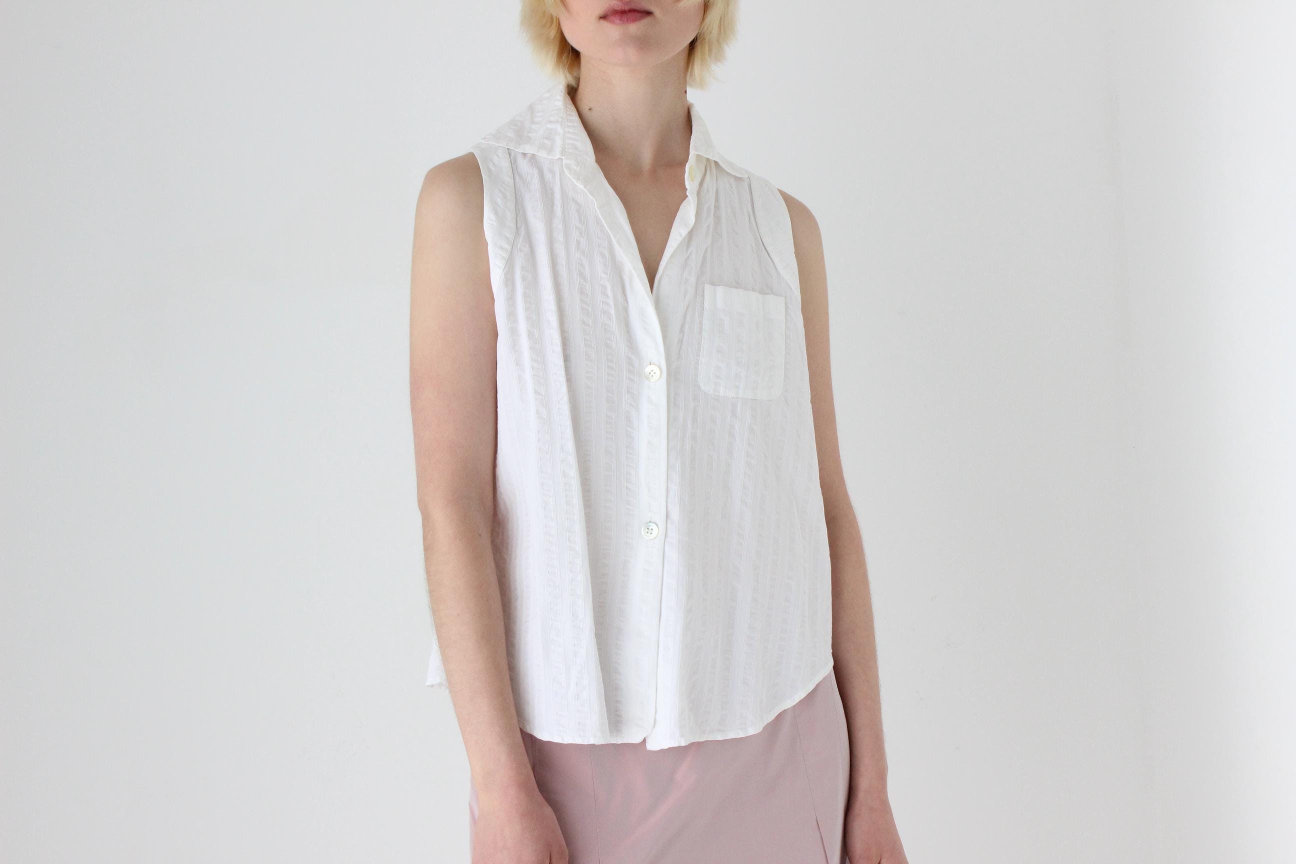 90s Romeo Gigli Cotton Collared Vest Top w/ Back Split