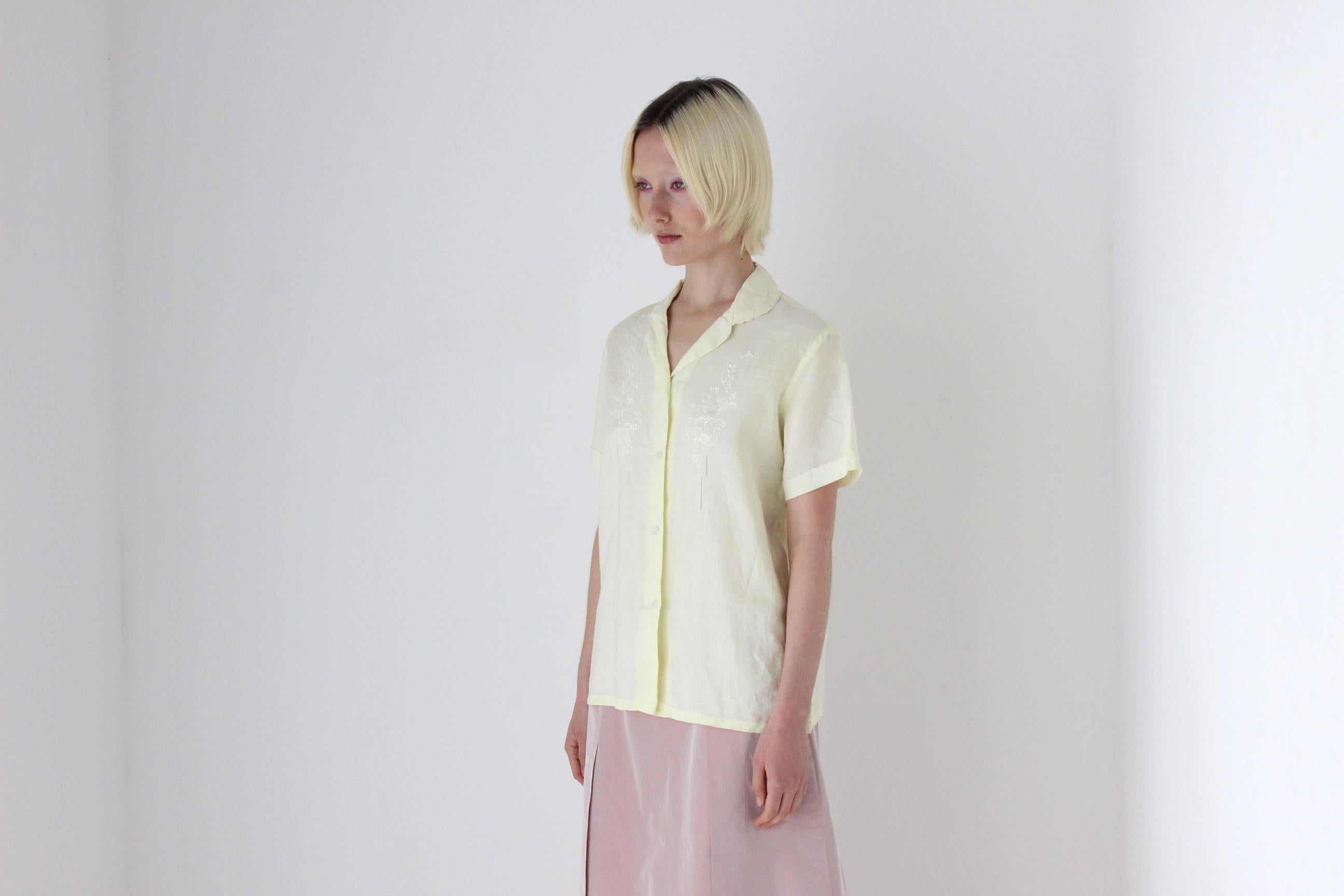 60s French Linen Hand Embroidered Shirt