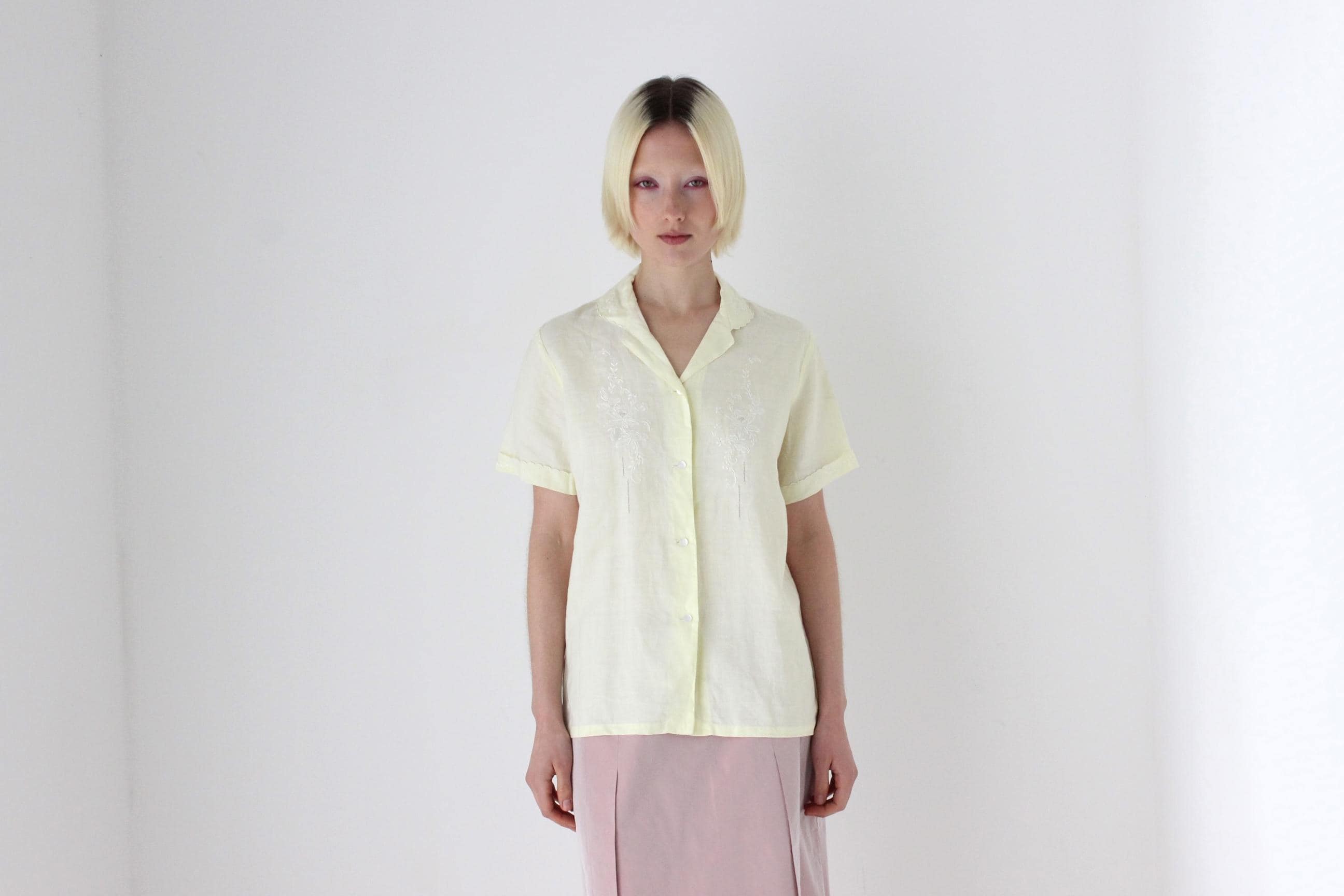 60s French Linen Hand Embroidered Shirt