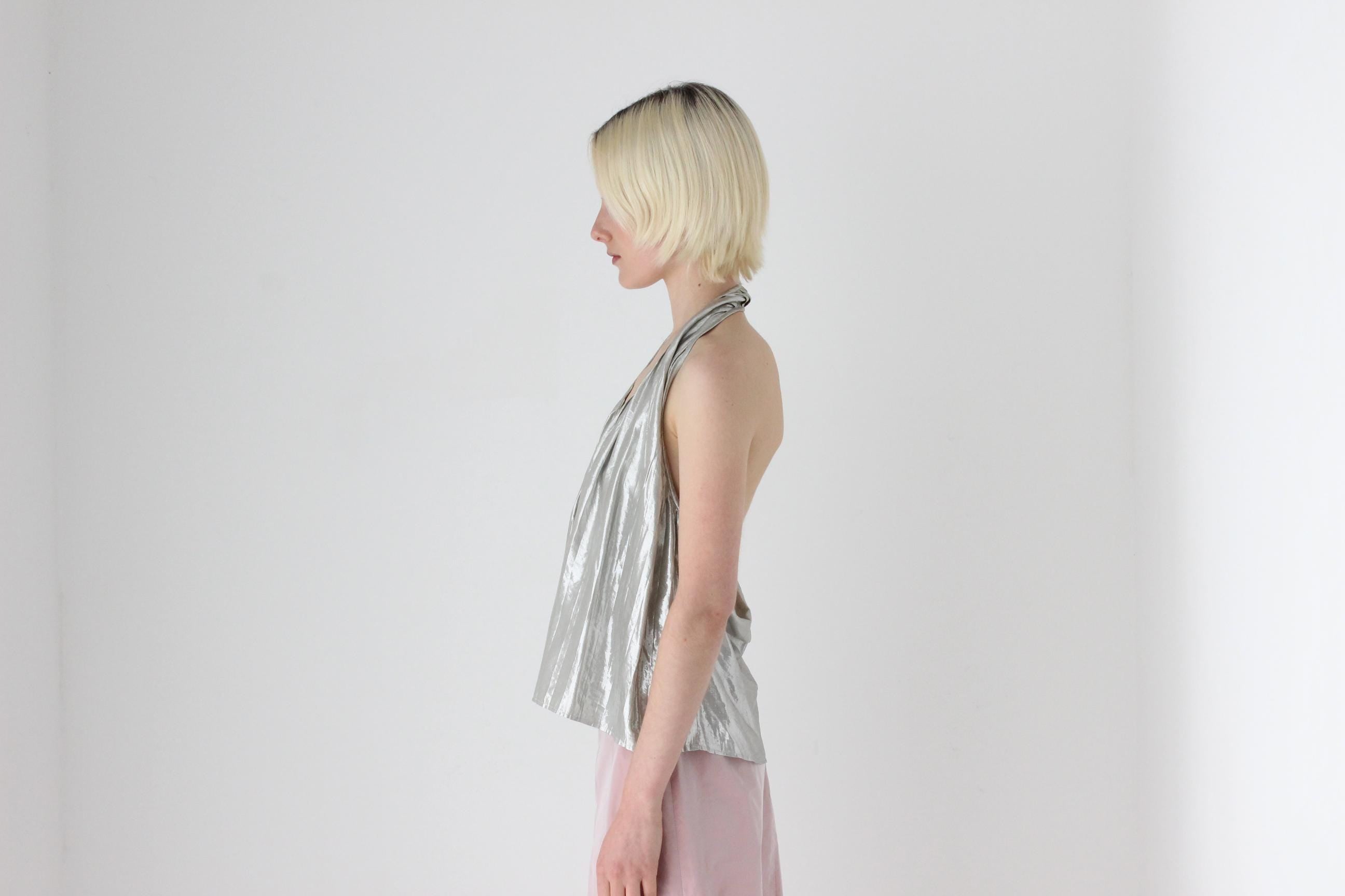 70s Metallic Foil Italian Disco Halter Top by Azner Reli