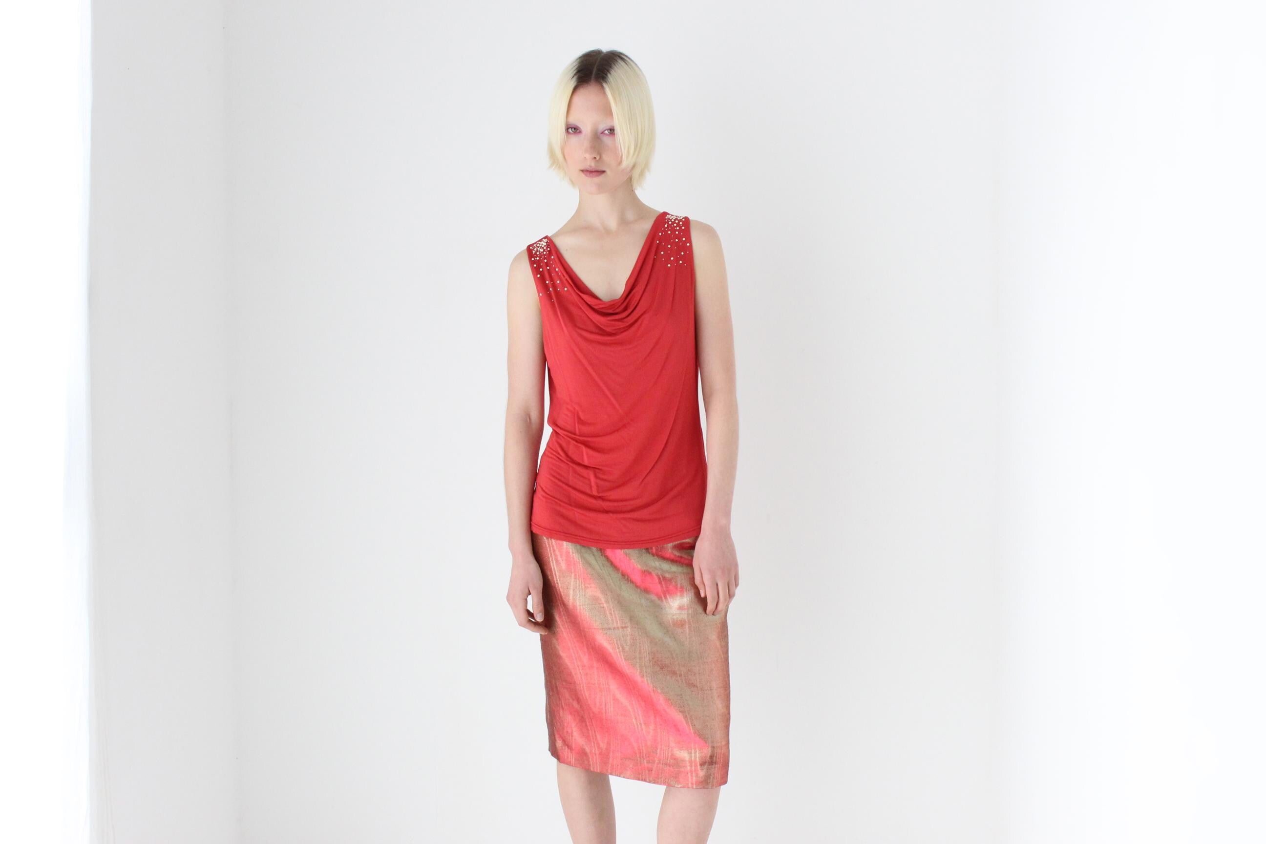 Y2K Slinky Draped Cowl Neck Disco Top