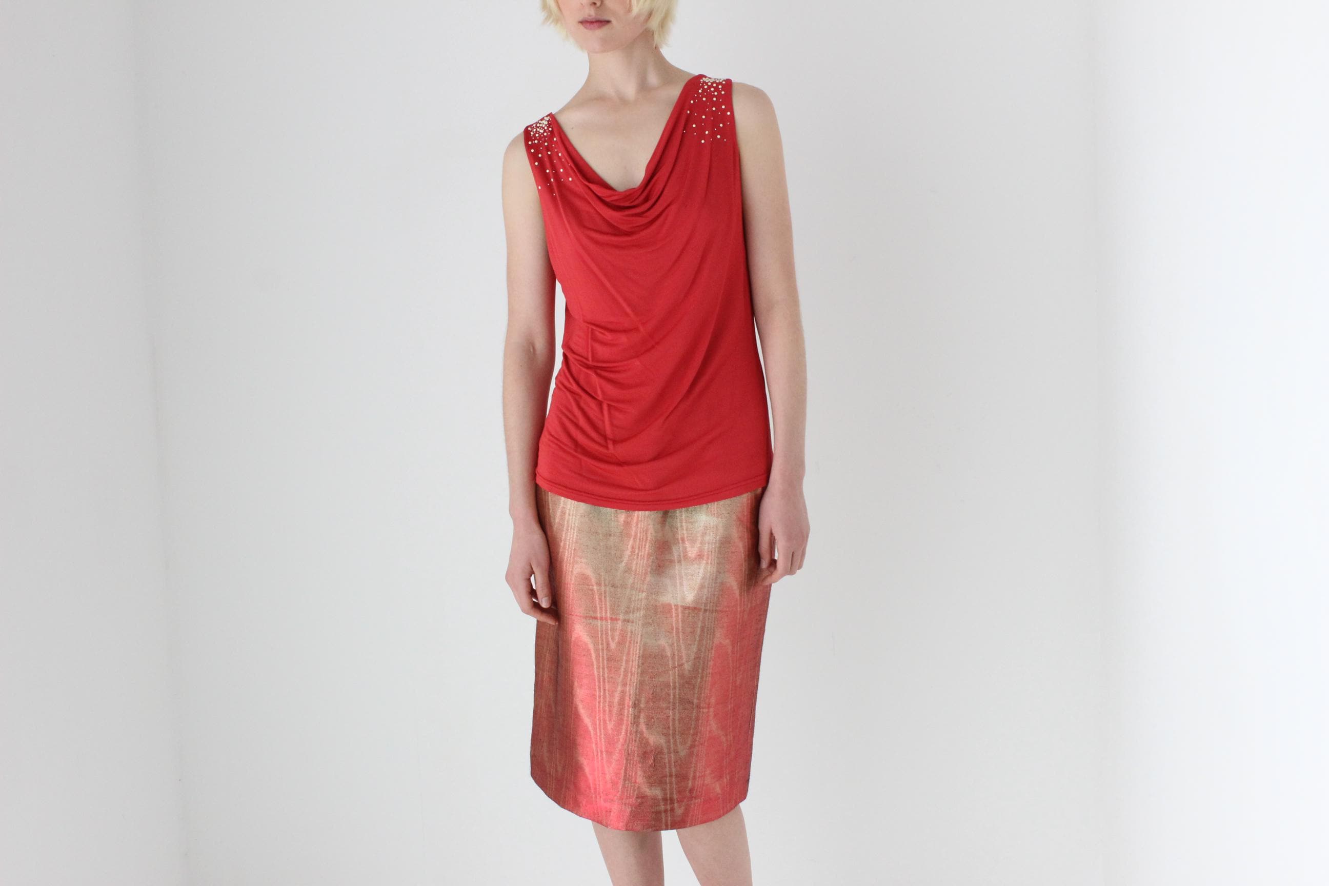 Y2K Slinky Draped Cowl Neck Disco Top