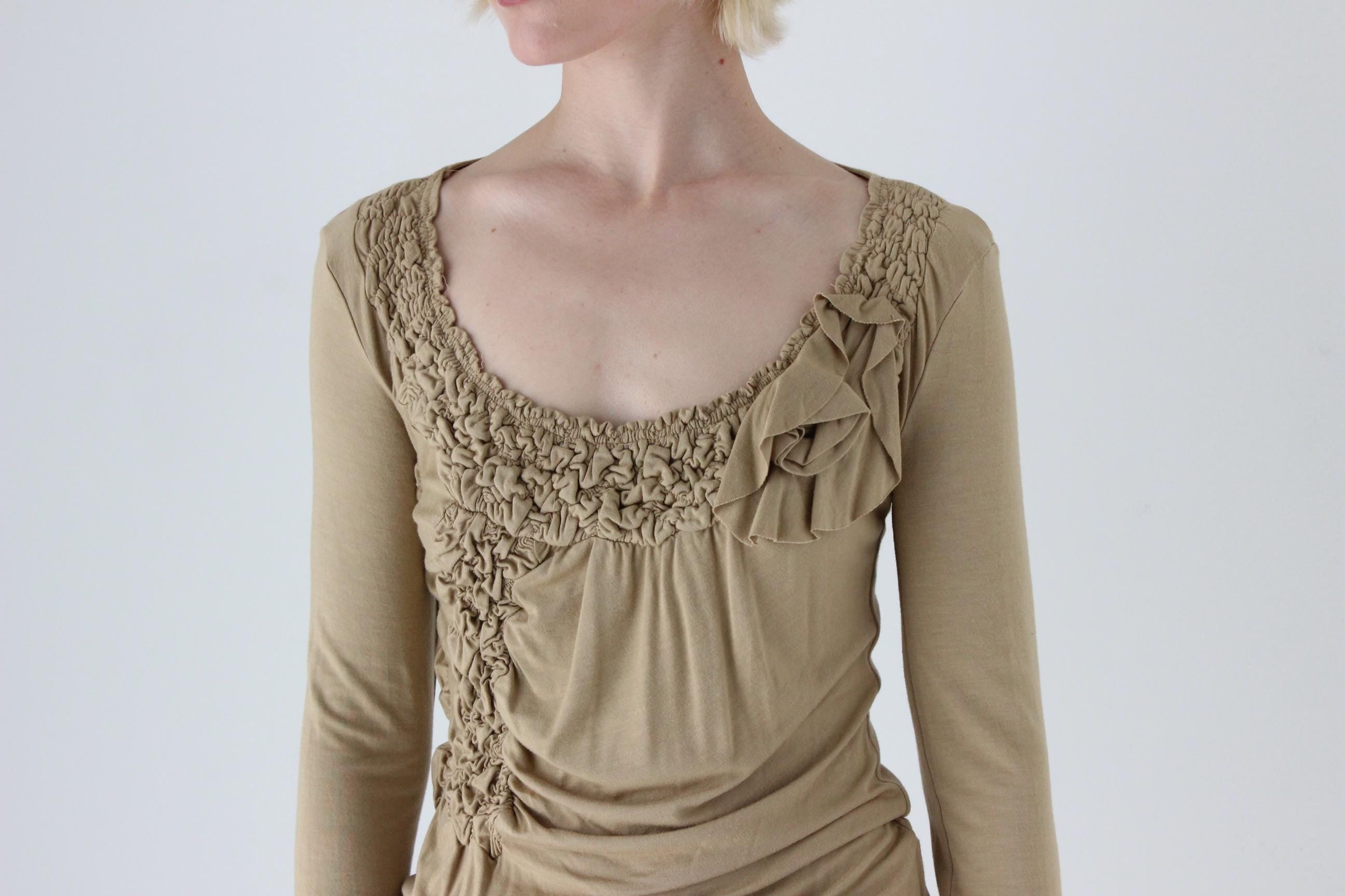 Y2K Textural Smocked Jersey Top w/ 3D Rosette