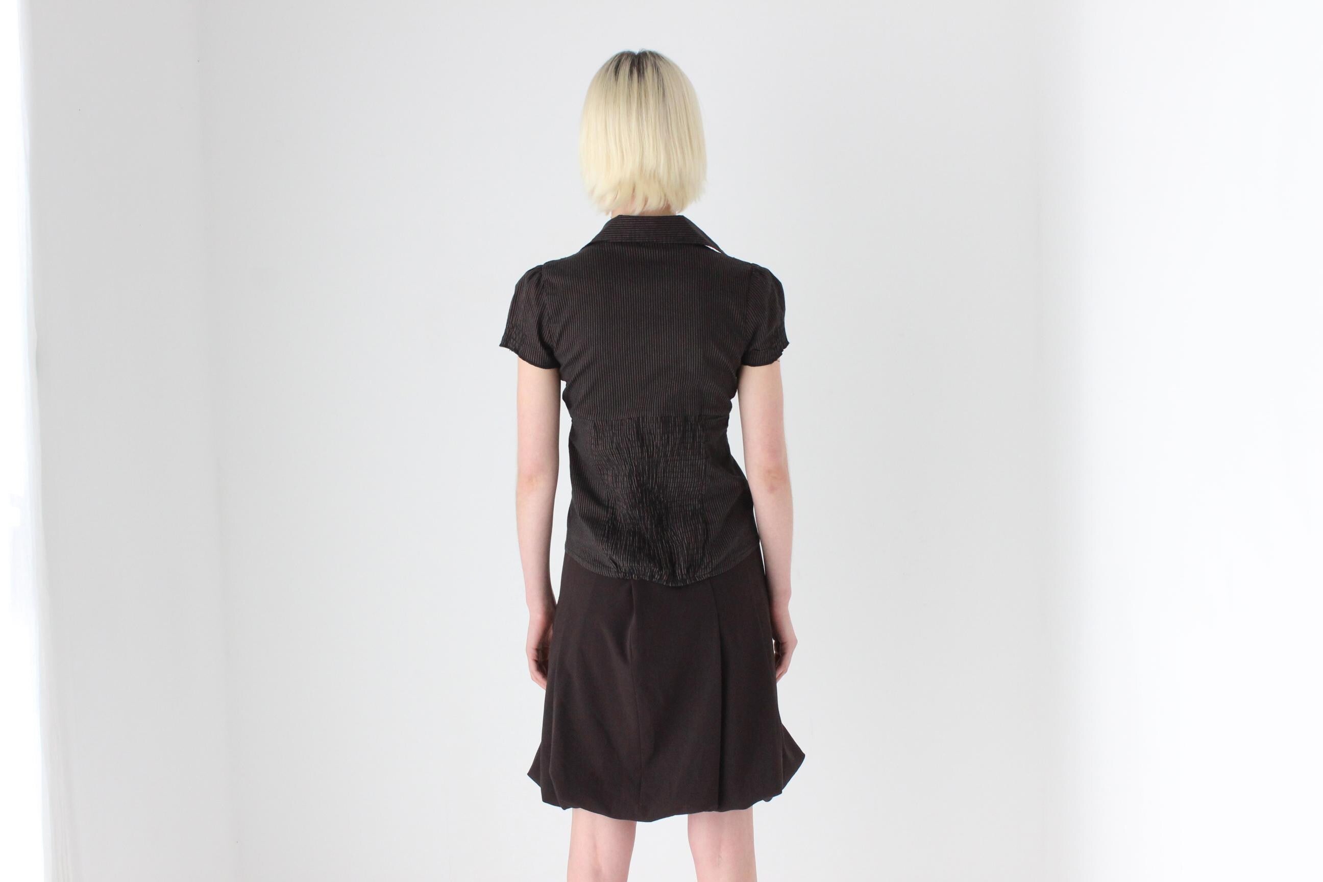 Y2K Chocolate Bubble Hem Mini Skirt
