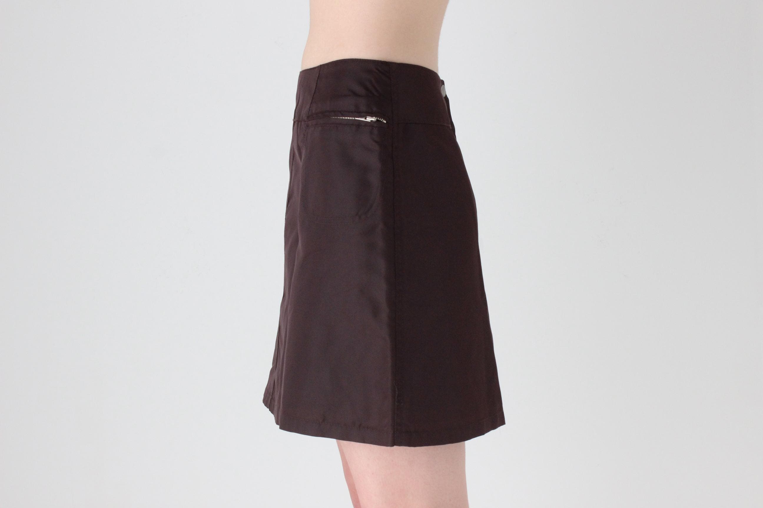 90s Chocolate Nylon Mini Skirt by Stefanel