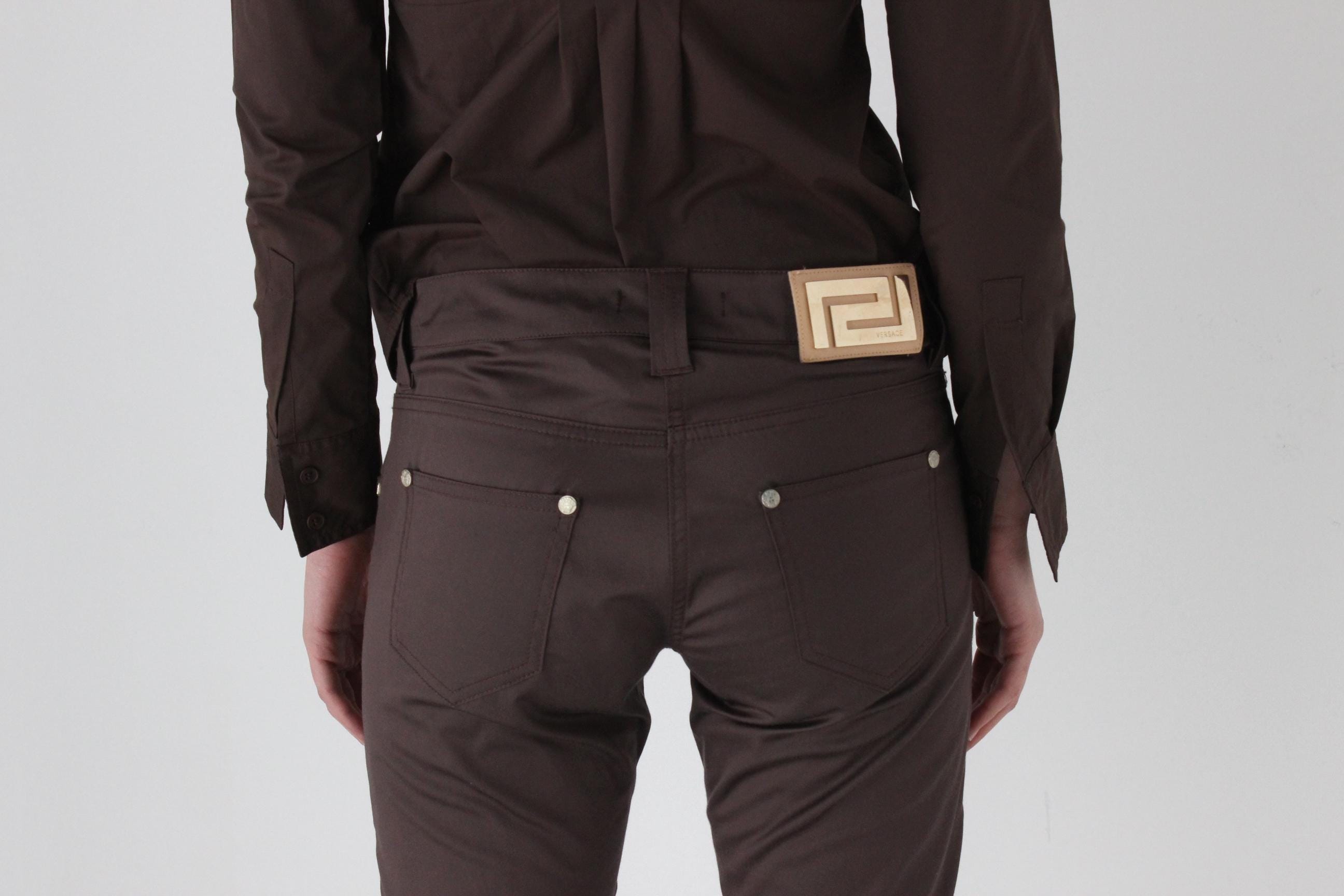 Y2K Versace Iridescent Silk Cotton Low-Rise Super Long / Bunching Pants