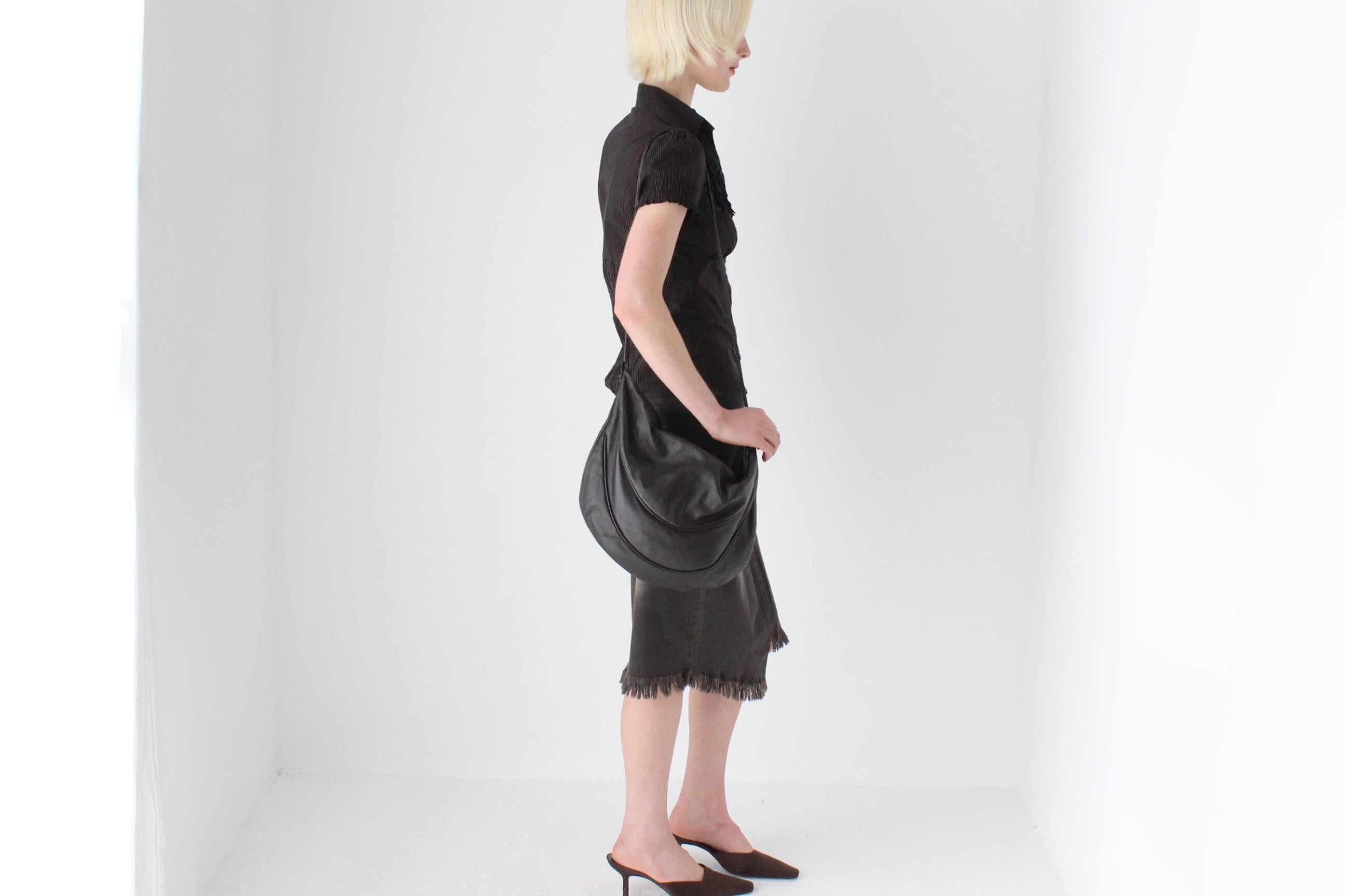 1980s Italian Leather Half Moon Shape Shoulder Bag