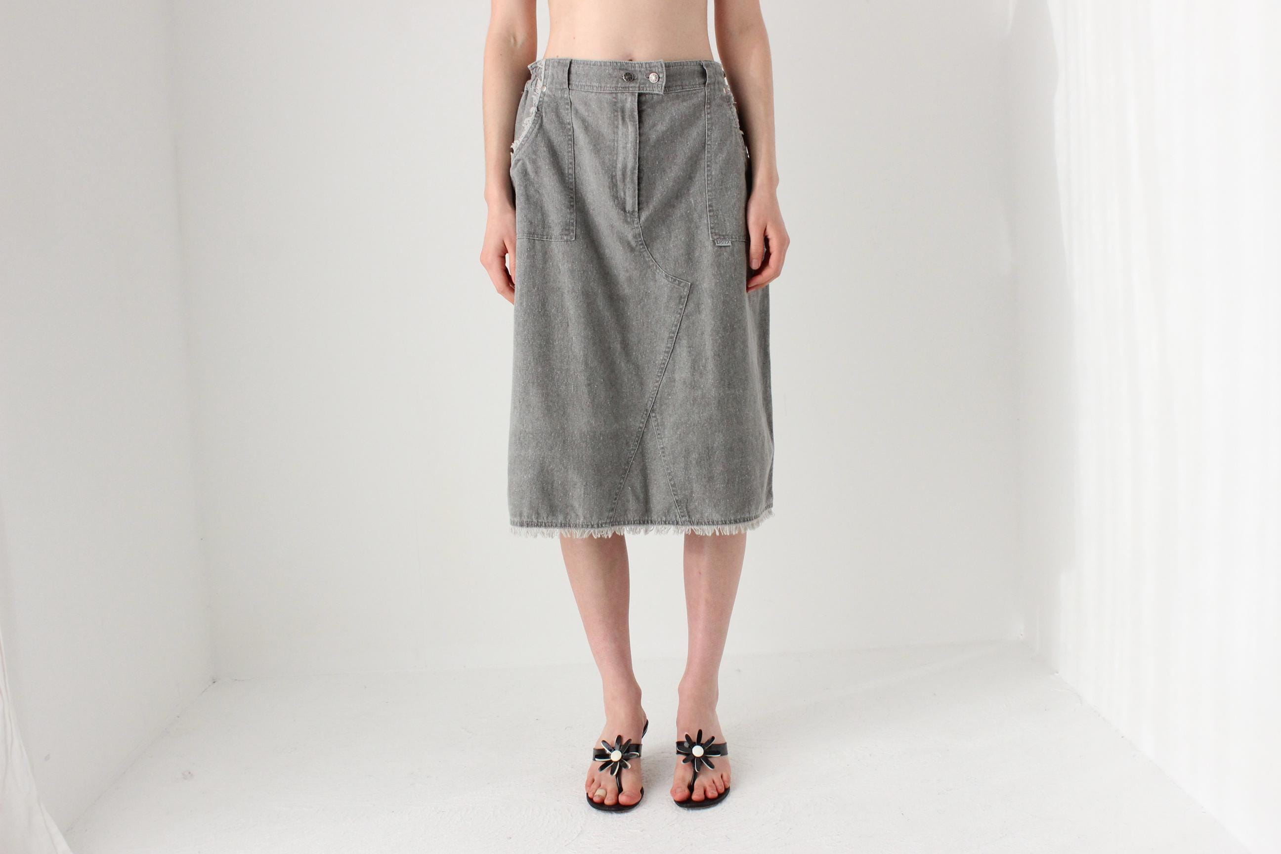 80s Grey Acid Wash Denim Skirt