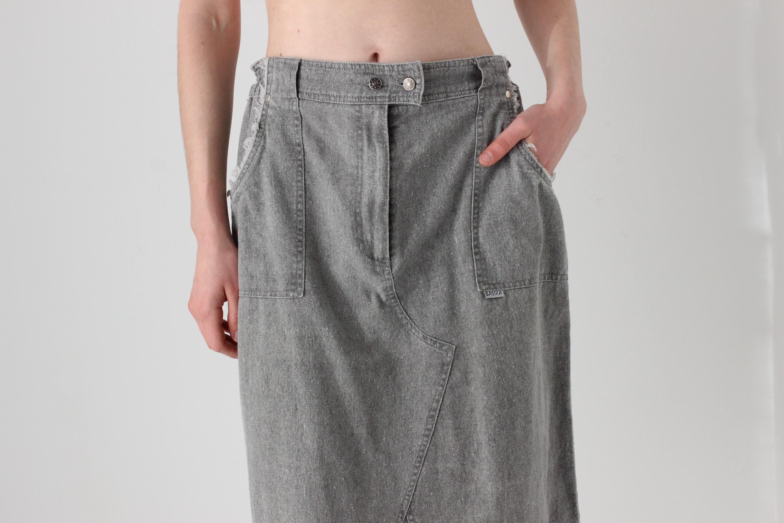 80s Grey Acid Wash Denim Skirt