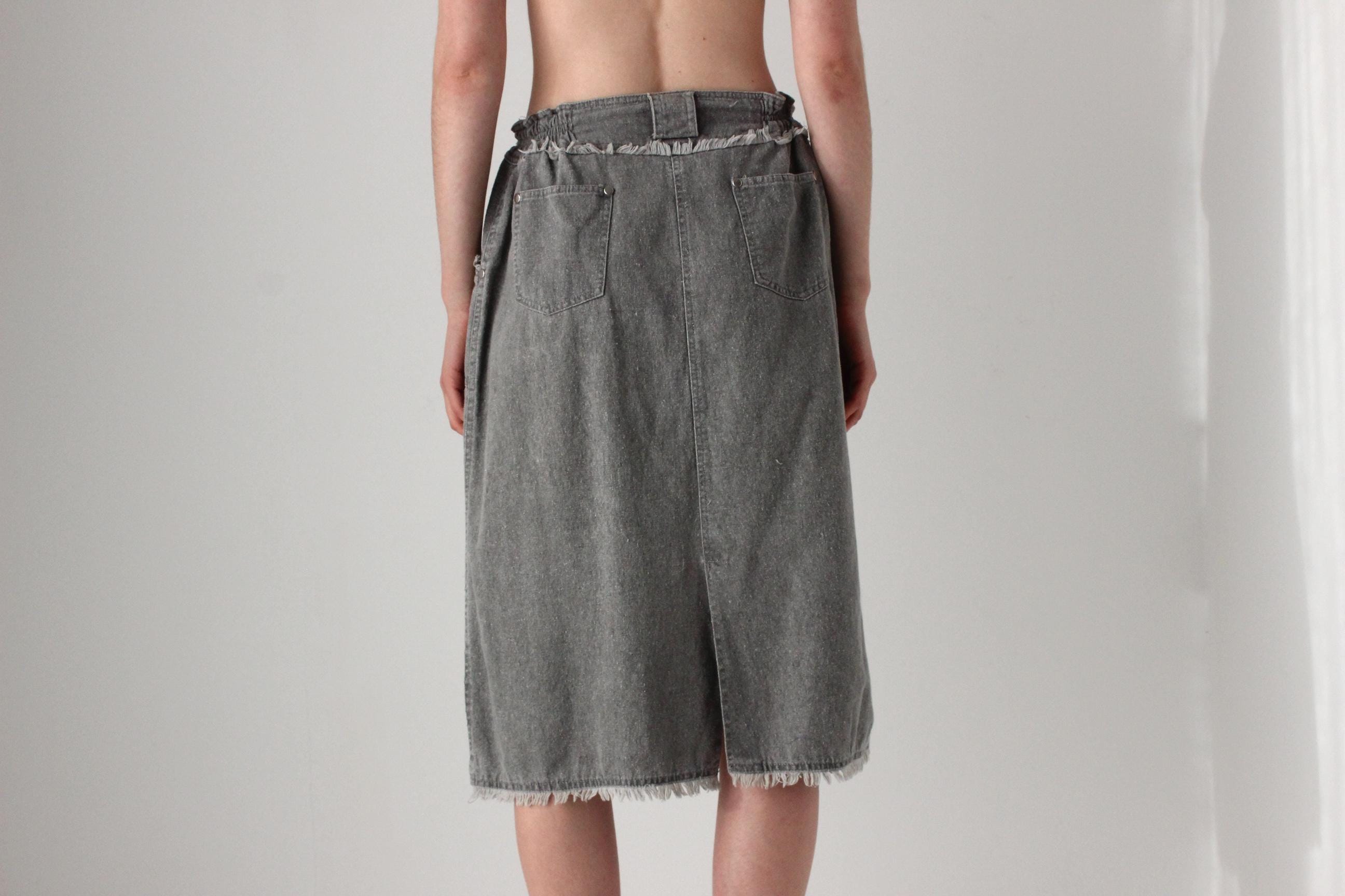80s Grey Acid Wash Denim Skirt