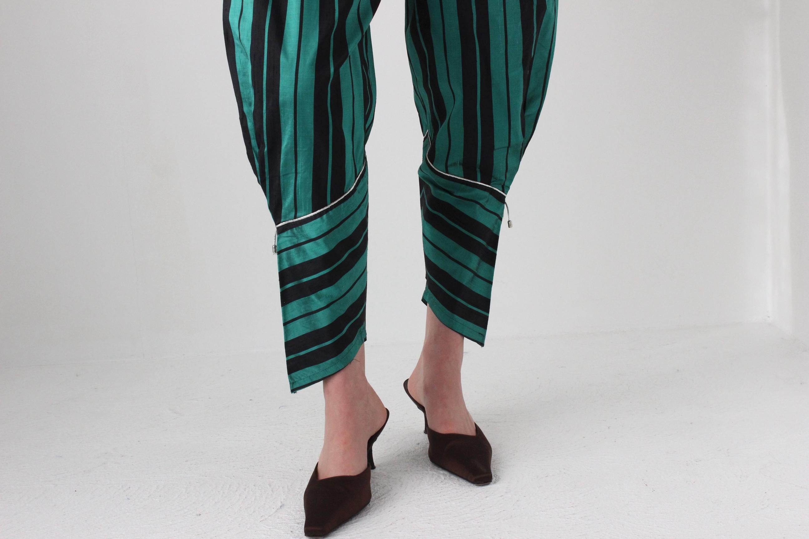 80s Byblos Italy Raw Silk Striped Balloon Leg Pants