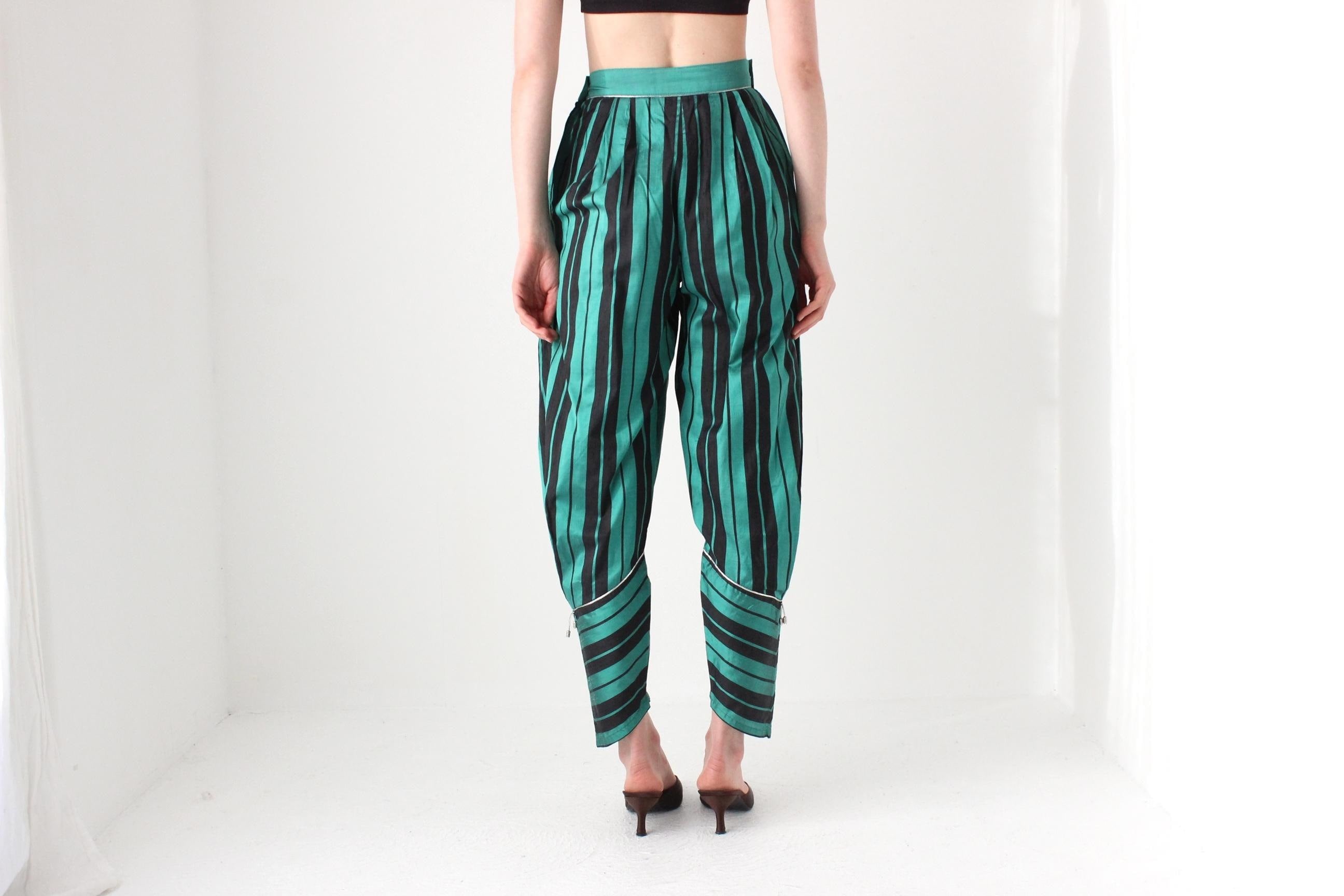 80s Byblos Italy Raw Silk Striped Balloon Leg Pants