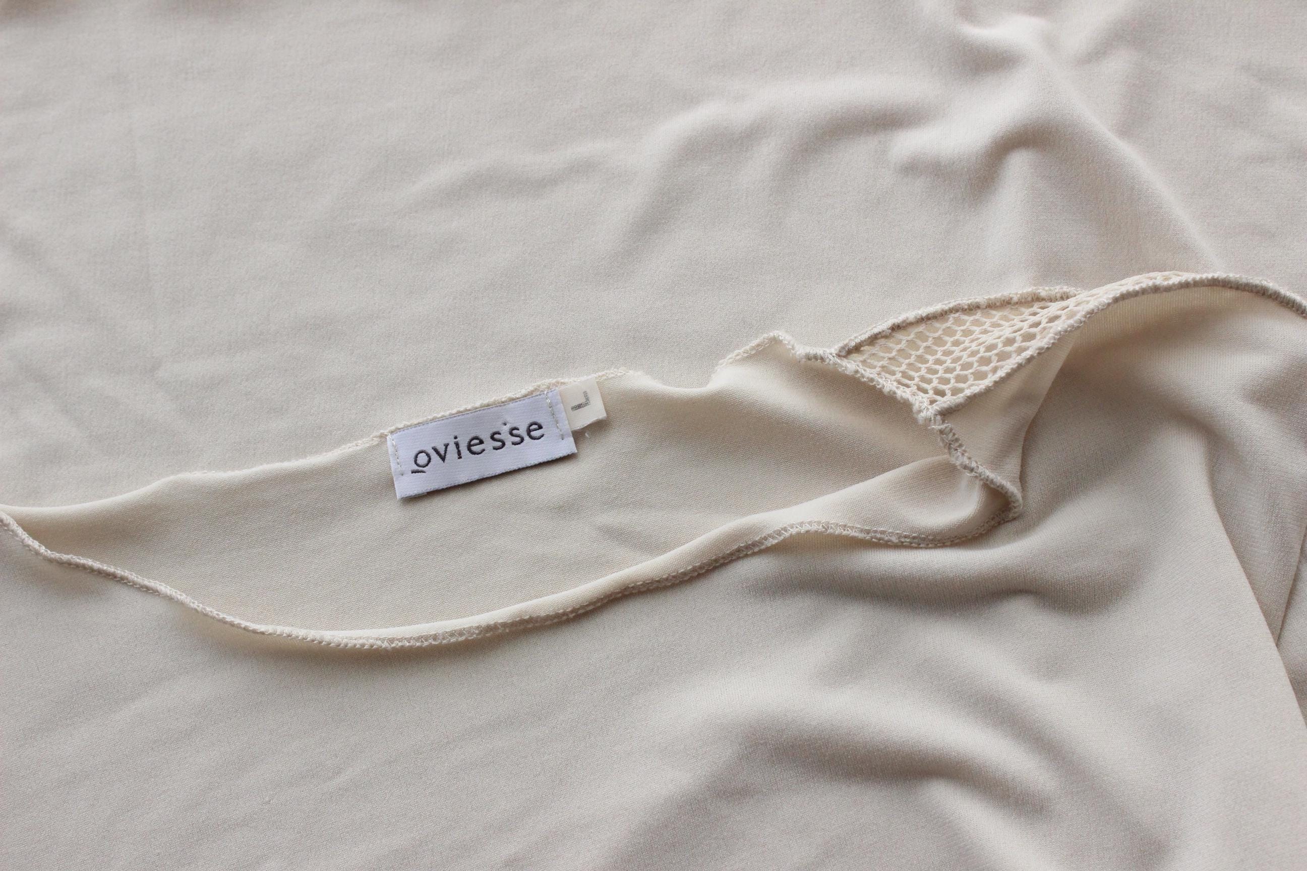 Minimal 90s Beige Jersey Long Sleeve Top w/ Fishnet Mesh Inserts