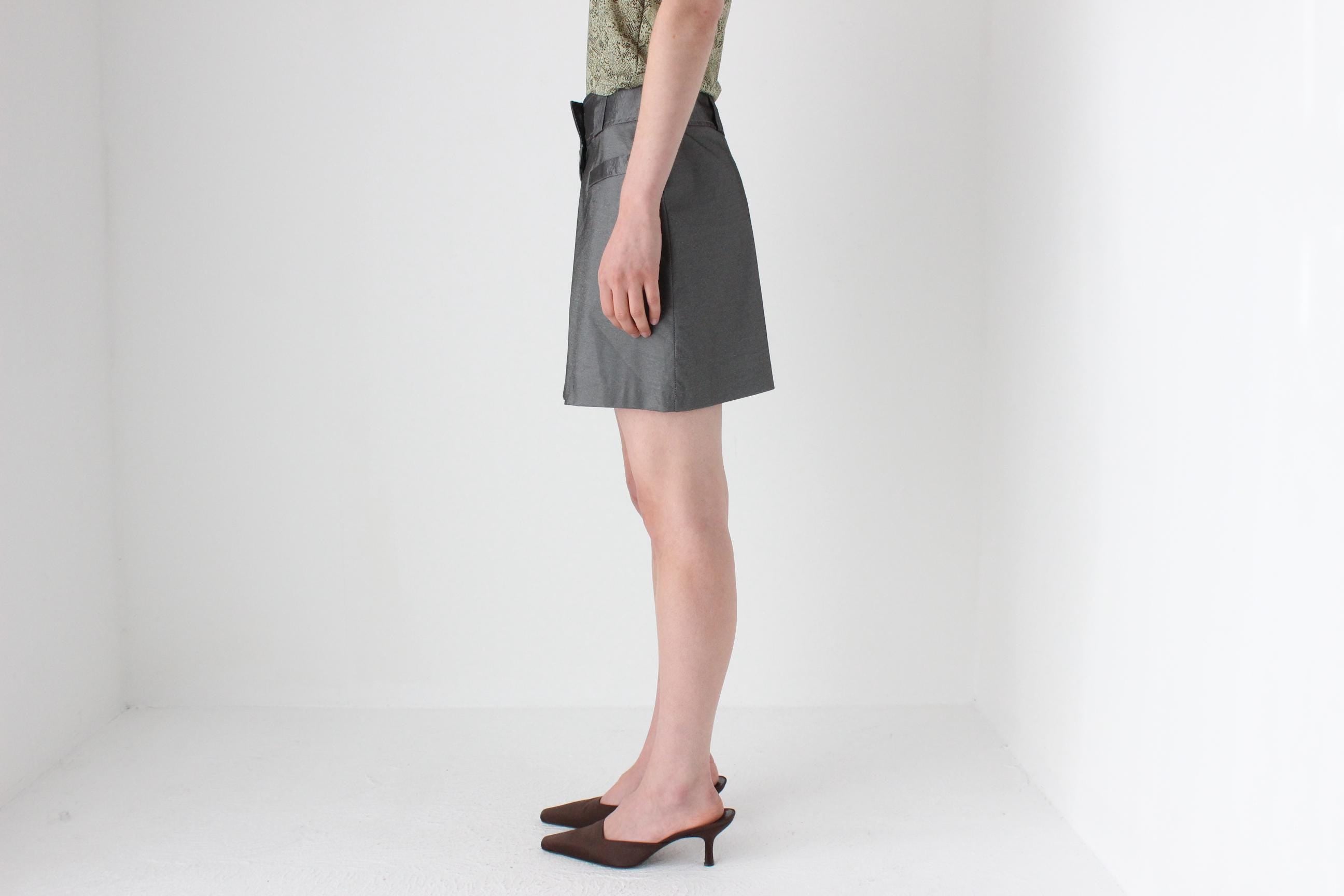 90s Metallic Pewter Futuristic A-Line Mini Skirt