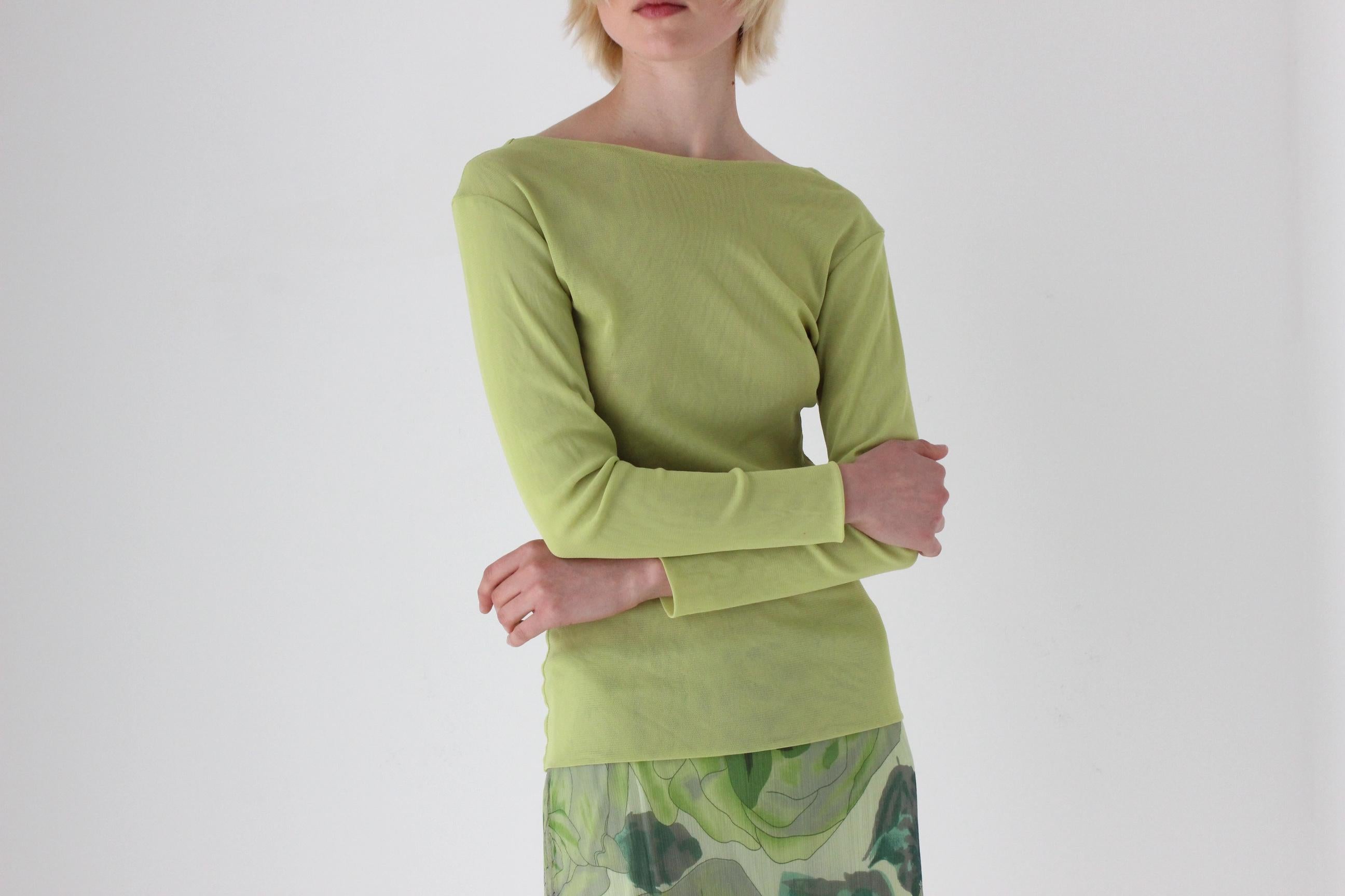 Y2K Lime Green Mesh Long Sleeve Top