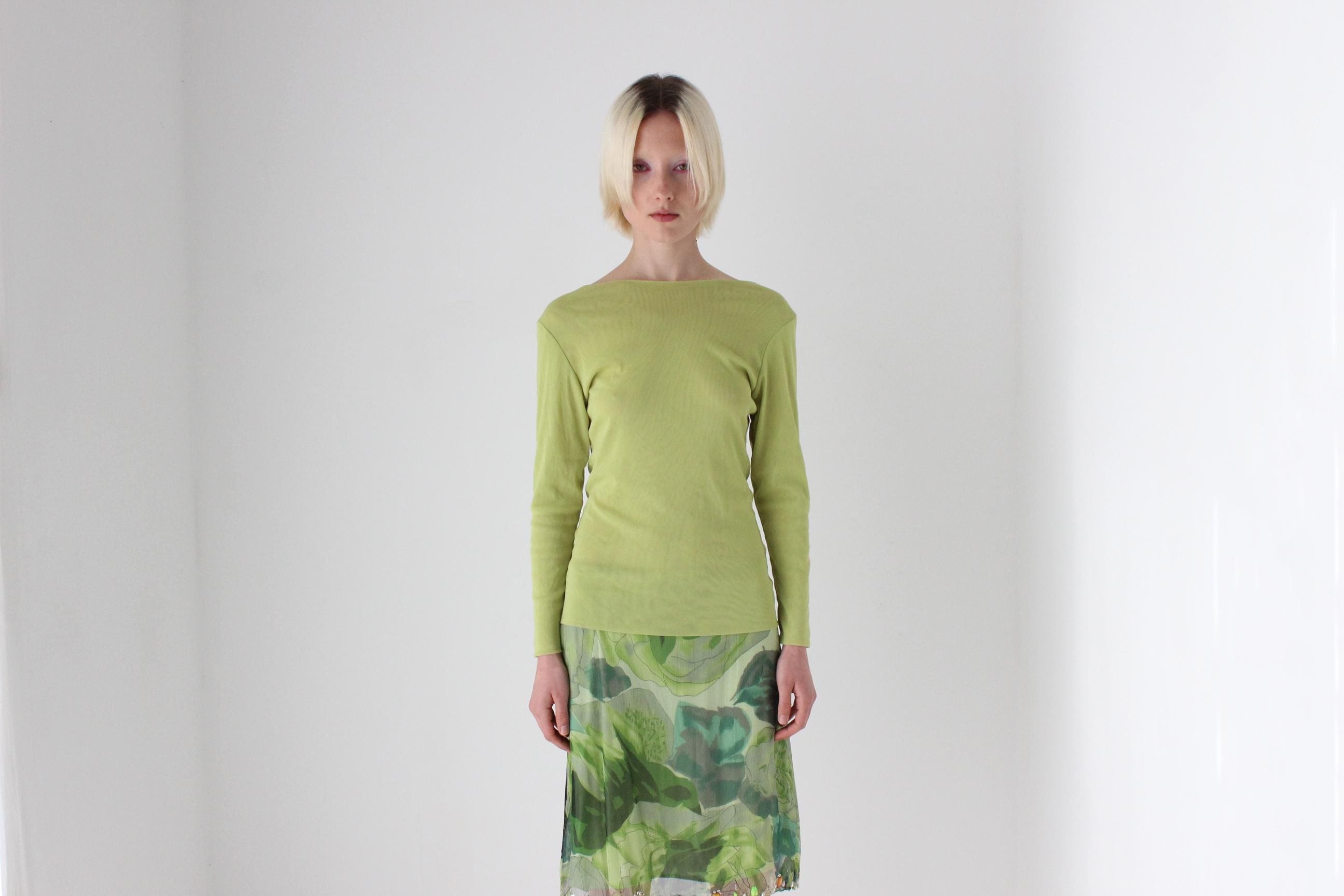 Y2K Lime Green Mesh Long Sleeve Top