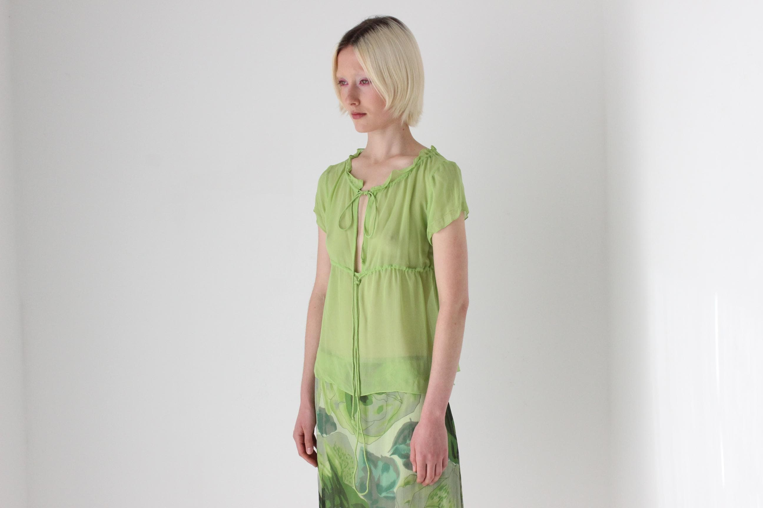 Y2K Miss Sixty Luxury Pure Silk Sheer Drawstring Dolly Top
