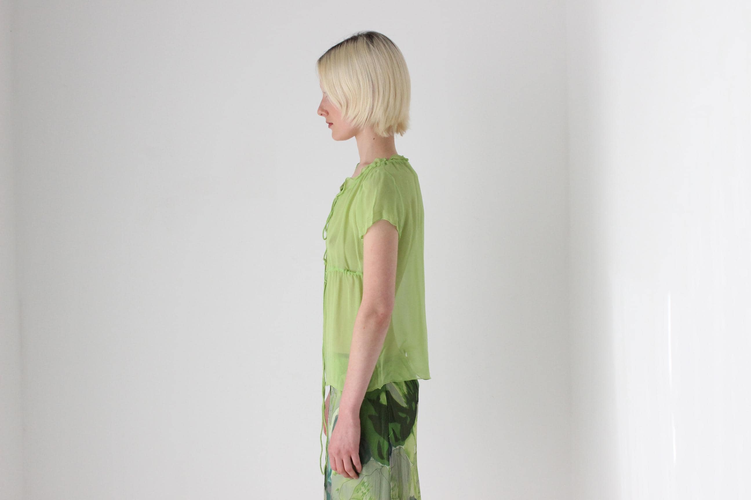 Y2K Miss Sixty Luxury Pure Silk Sheer Drawstring Dolly Top