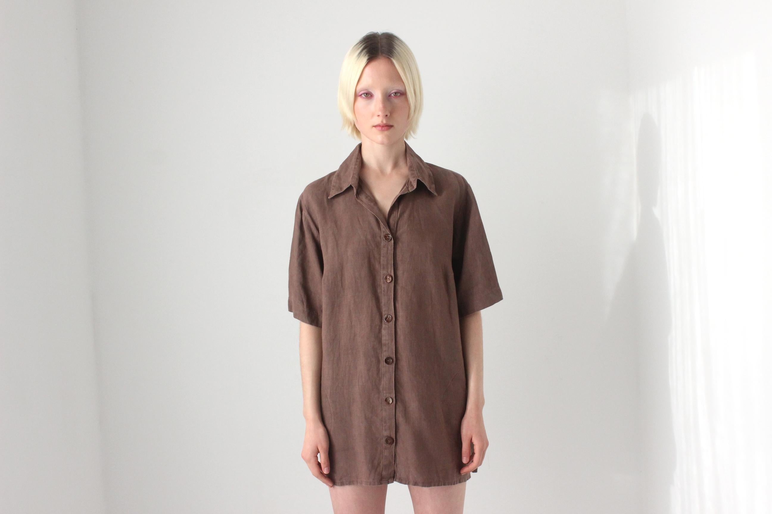90s Italian Linen Quality Boxy Shirt