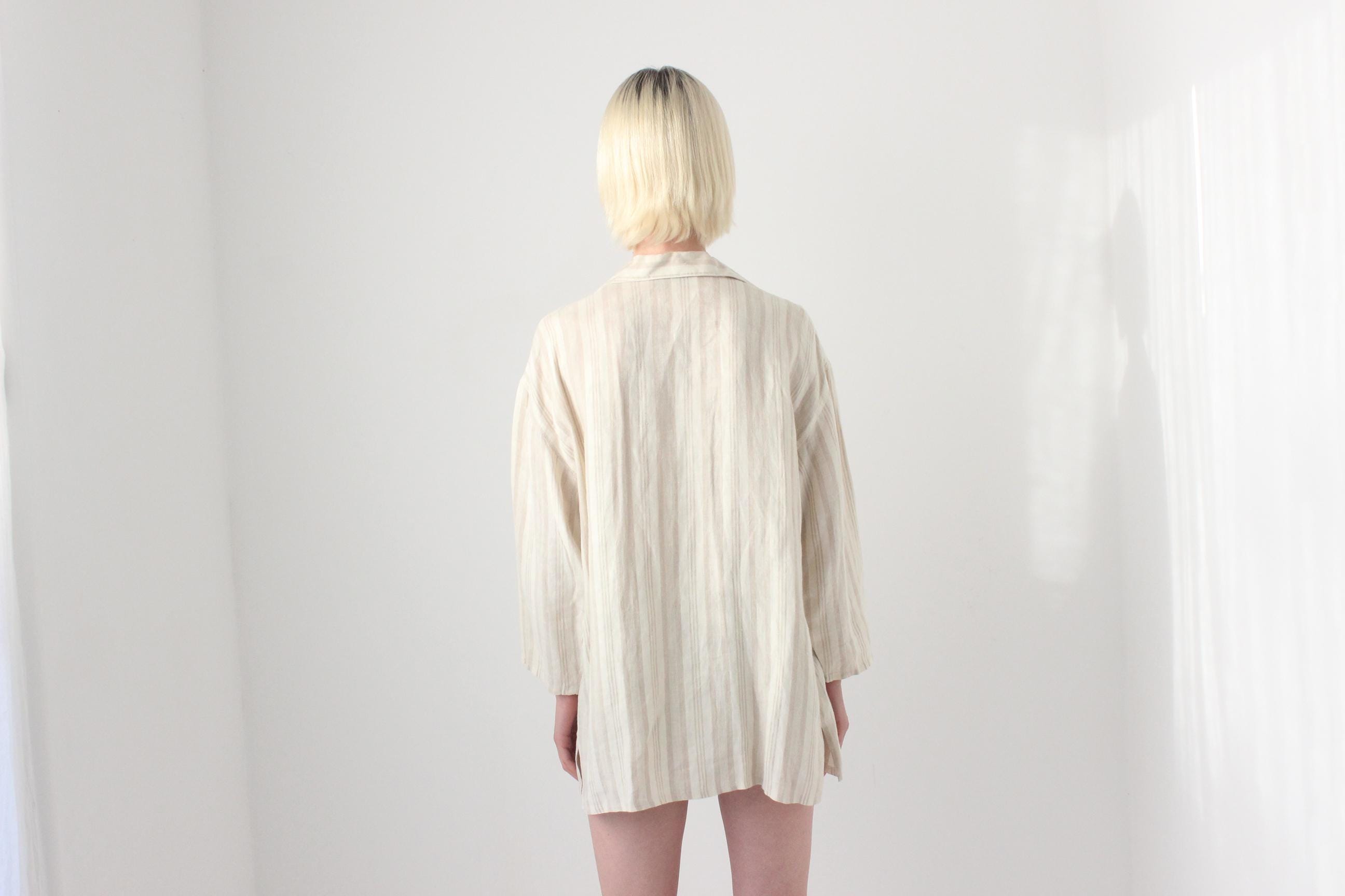 90s Italian Linen Subtle Beige Stripe Shirt