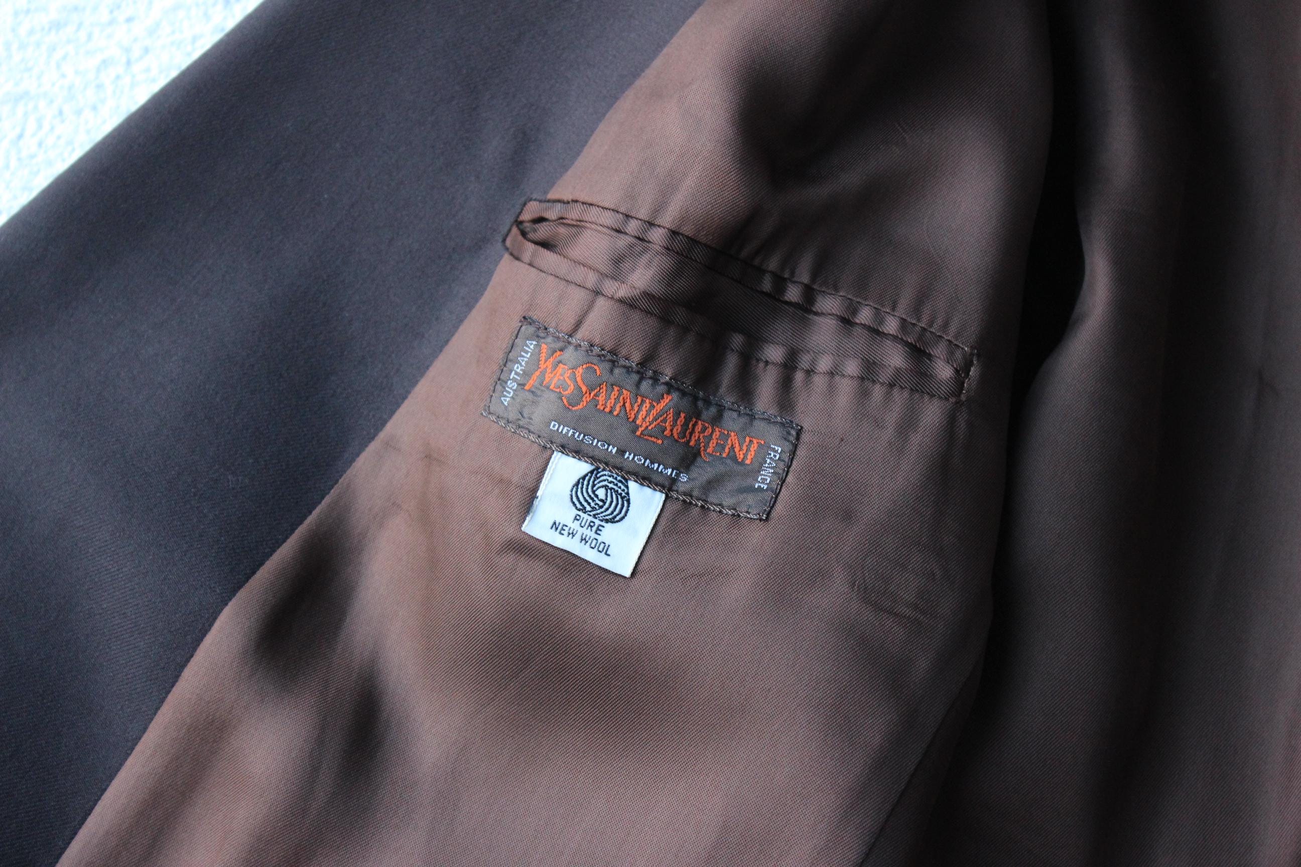 80s Yves Saint Laurent Chocolate Wool Men's Suit Blazer