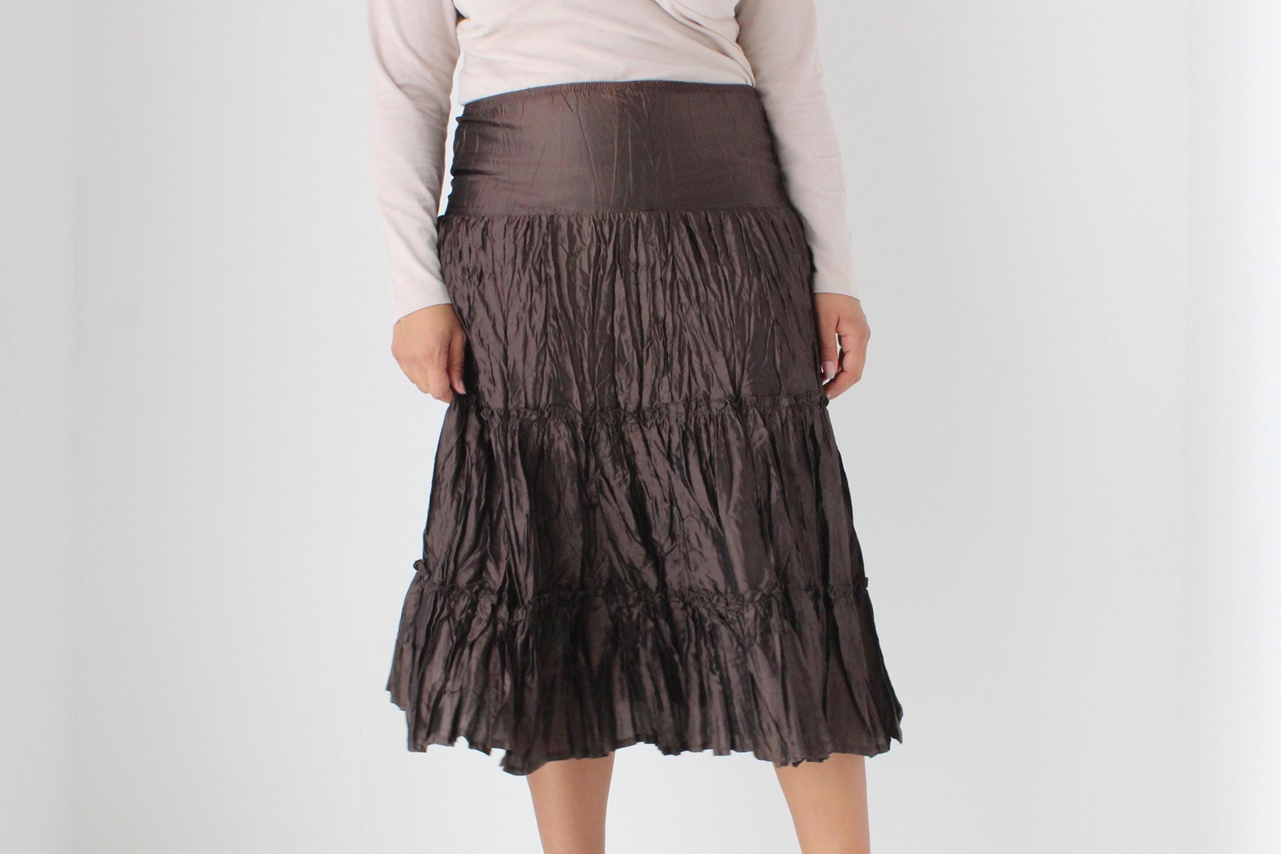 Y2K Metallic Crinkle Chocolate Skirt