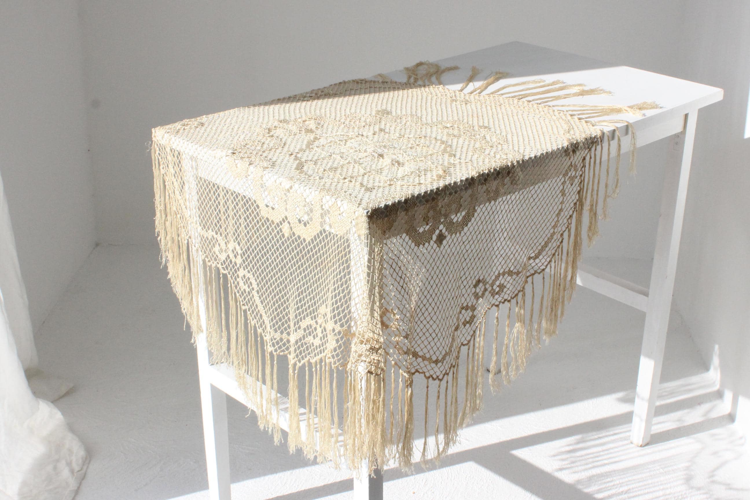 Antique Italian Doily / Macrame Fringe Scarf / Shawl / Skirt / Accessory