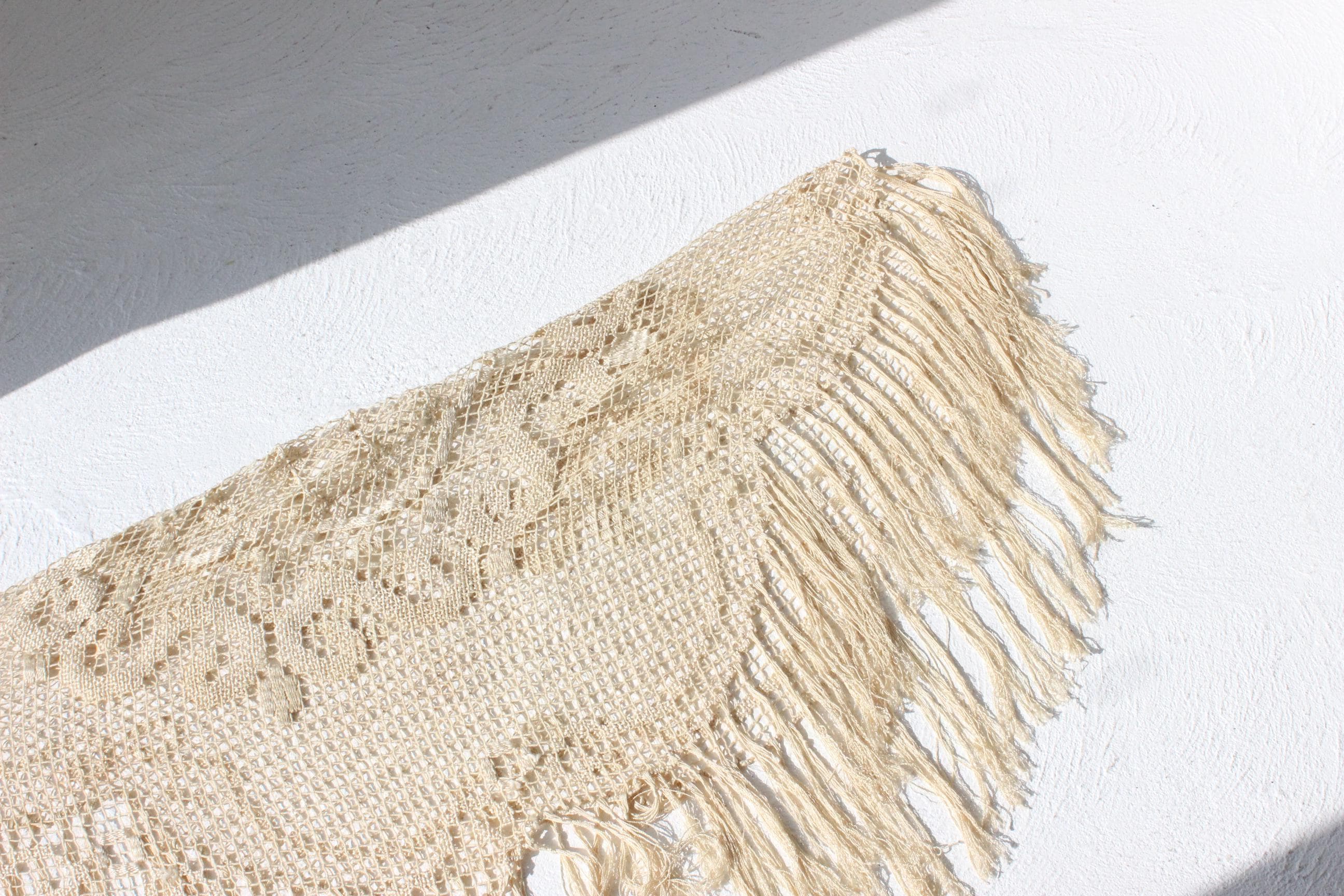 Antique Italian Doily / Macrame Fringe Scarf / Shawl / Skirt / Accessory