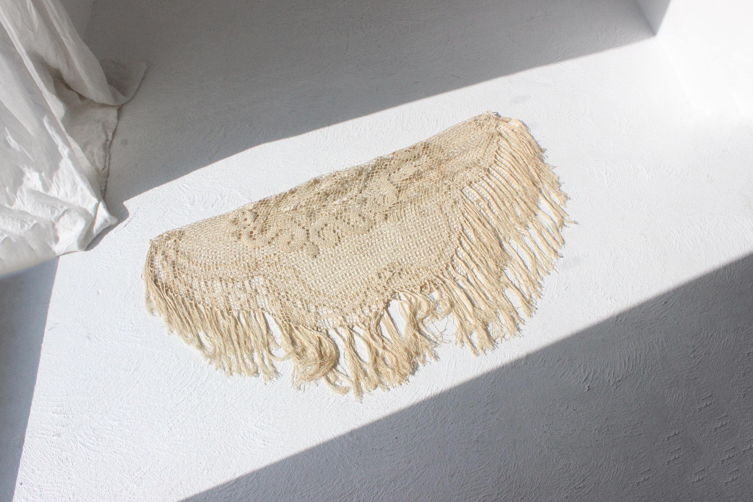 Antique Italian Doily / Macrame Fringe Scarf / Shawl / Skirt / Accessory