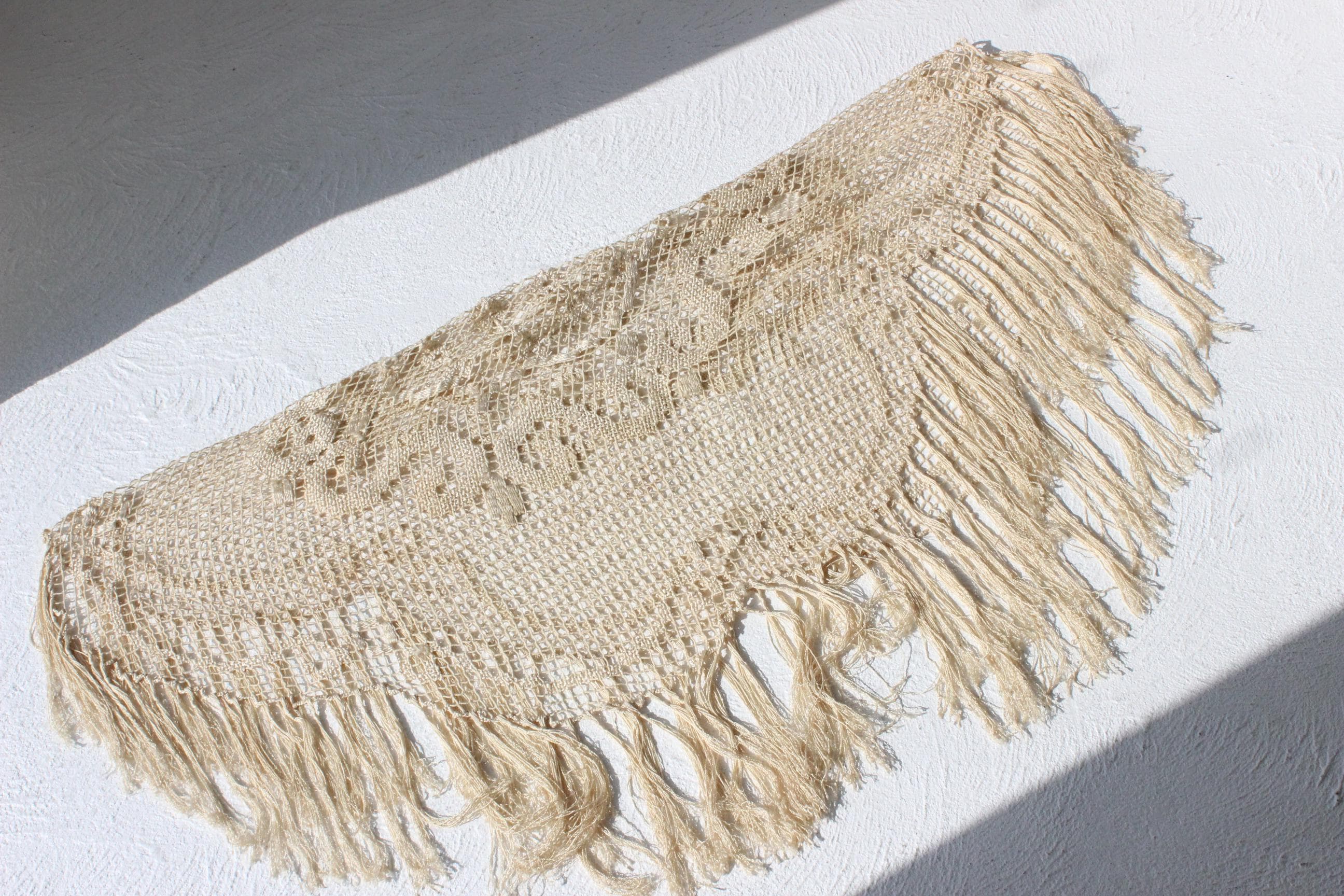 Antique Italian Doily / Macrame Fringe Scarf / Shawl / Skirt / Accessory