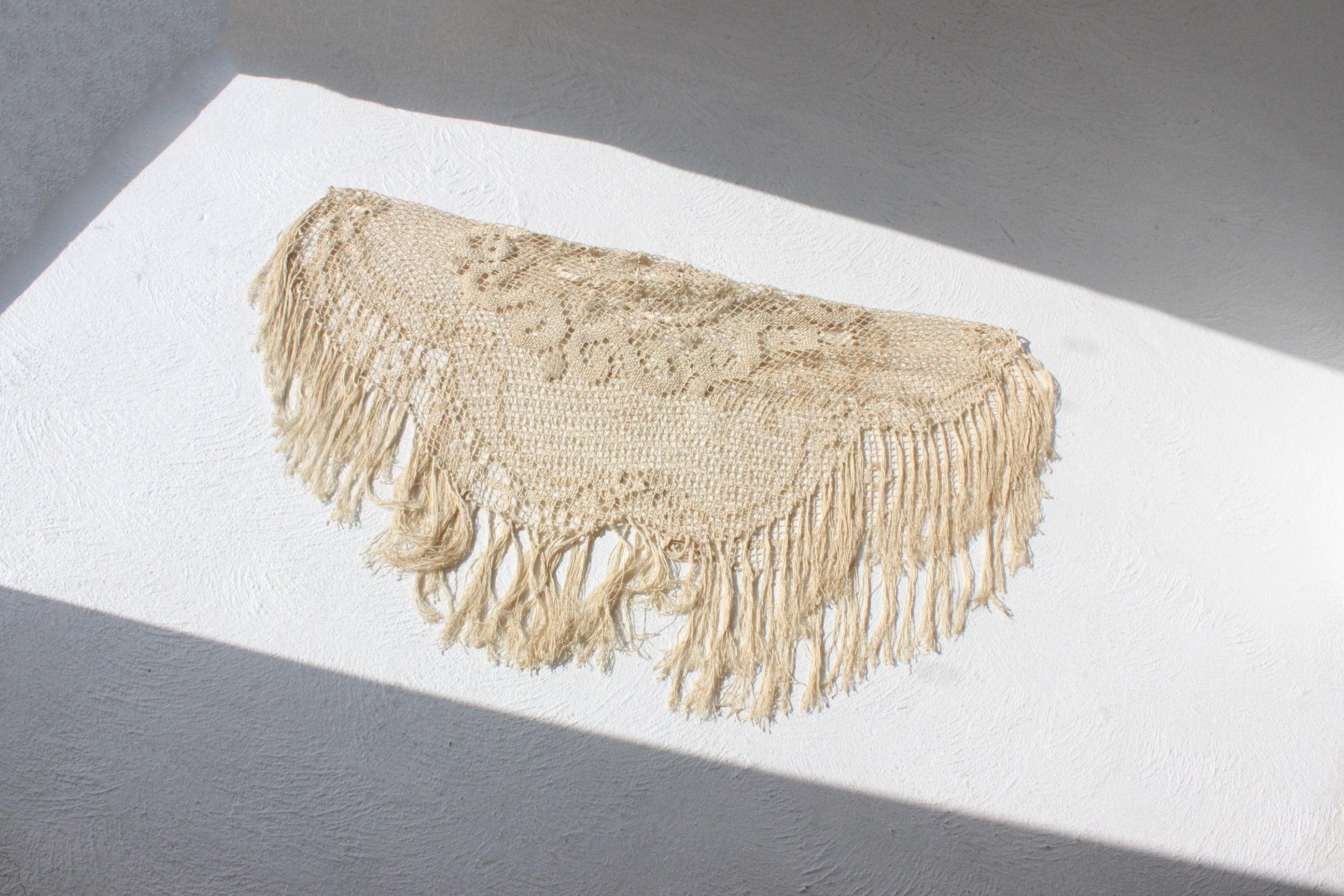 Antique Italian Doily / Macrame Fringe Scarf / Shawl / Skirt / Accessory