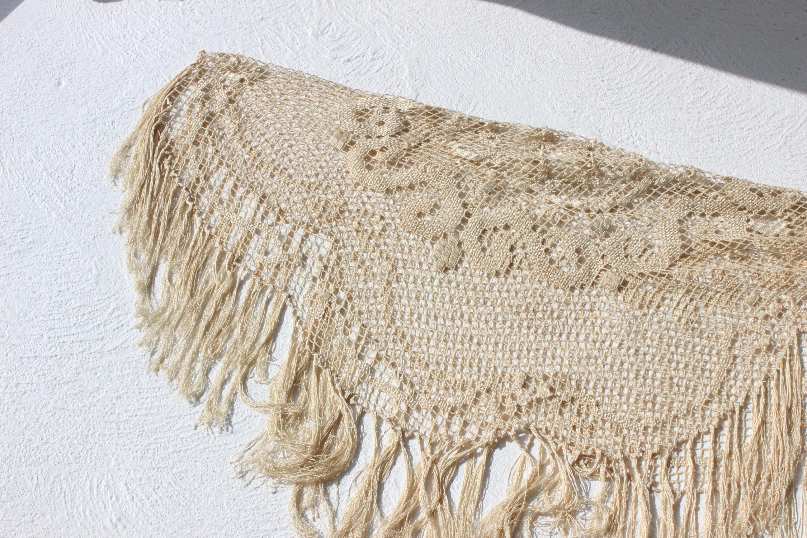 Antique Italian Doily / Macrame Fringe Scarf / Shawl / Skirt / Accessory
