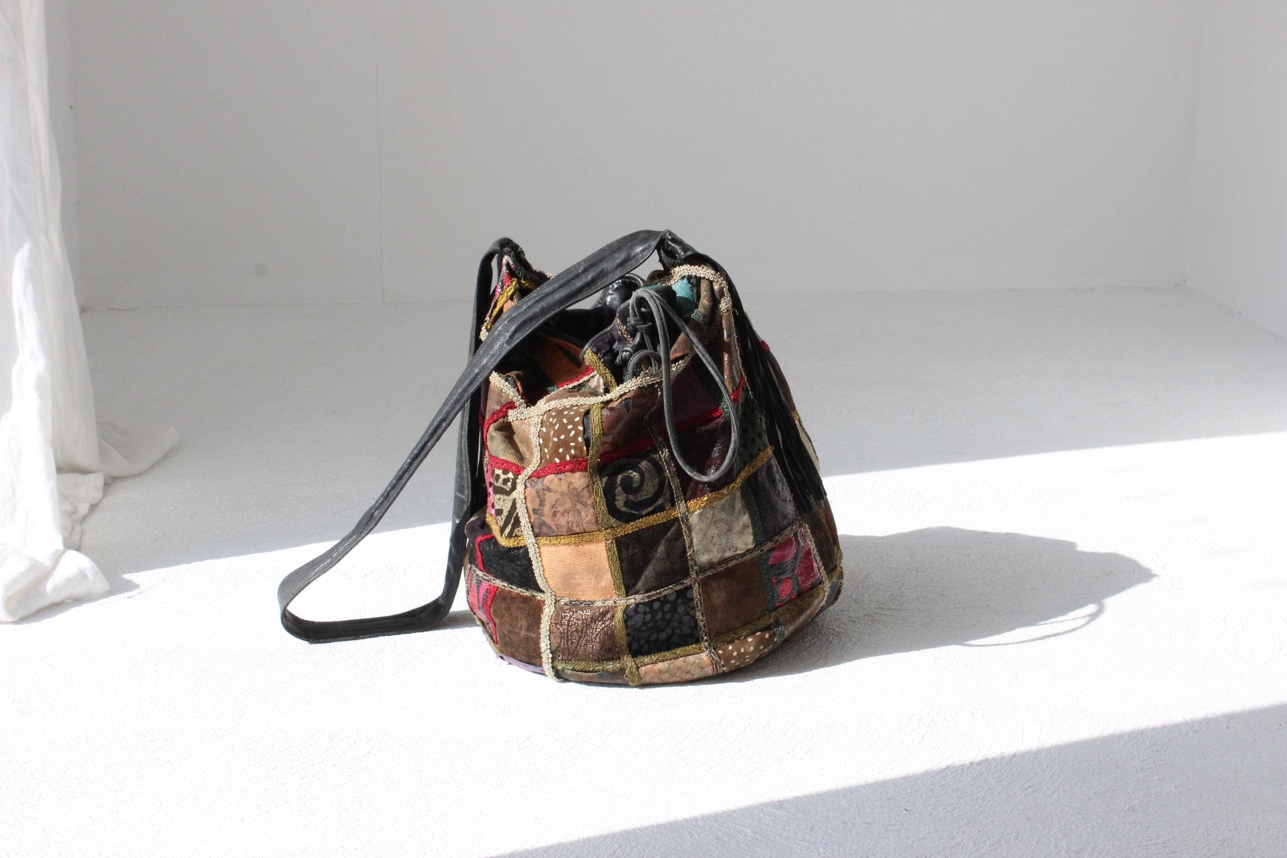 80s Leather Patchwork Drawstring Bag by Braccialini