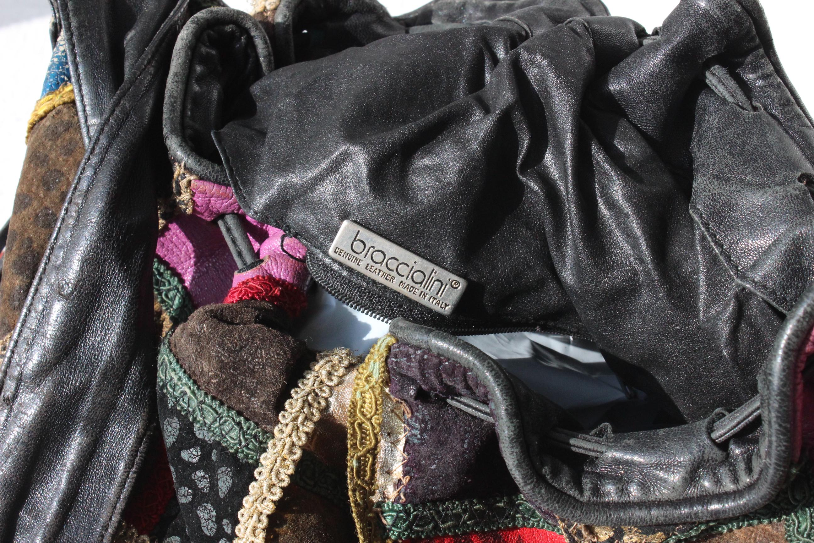 80s Leather Patchwork Drawstring Bag by Braccialini