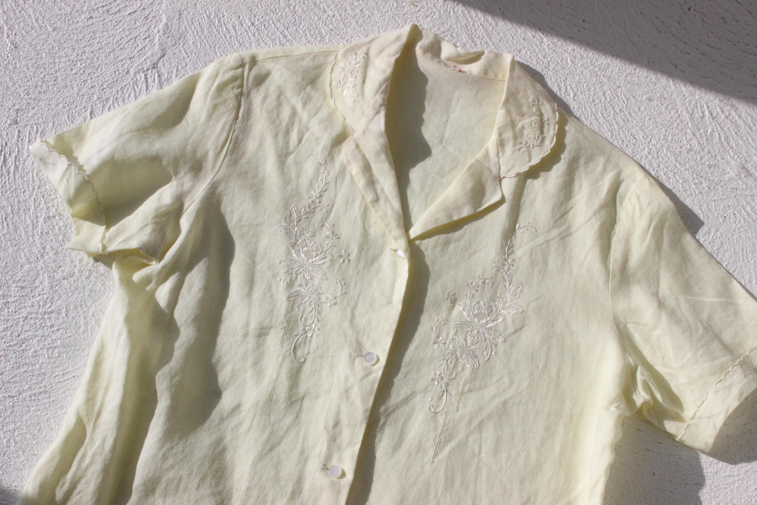 60s French Linen Hand Embroidered Shirt
