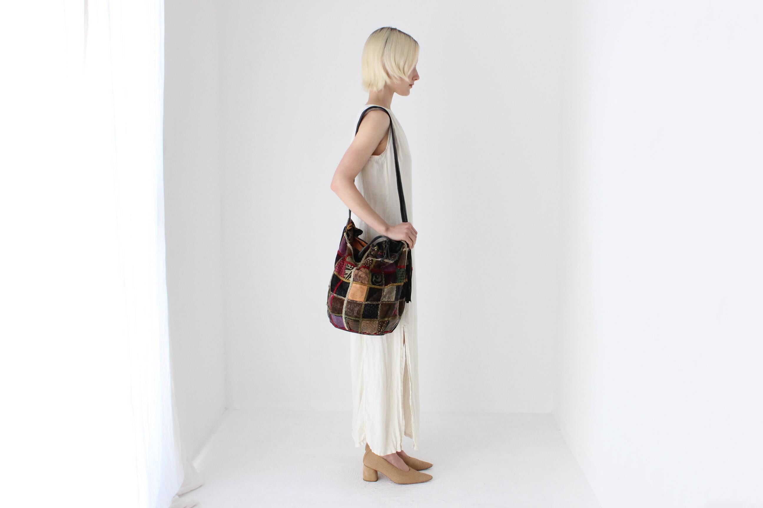 80s Leather Patchwork Drawstring Bag by Braccialini