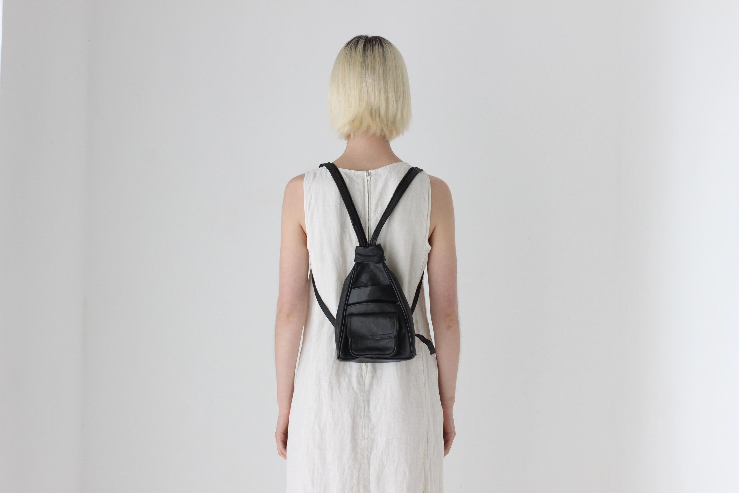 Convertible 90s Italian Leather Triangular Backpack