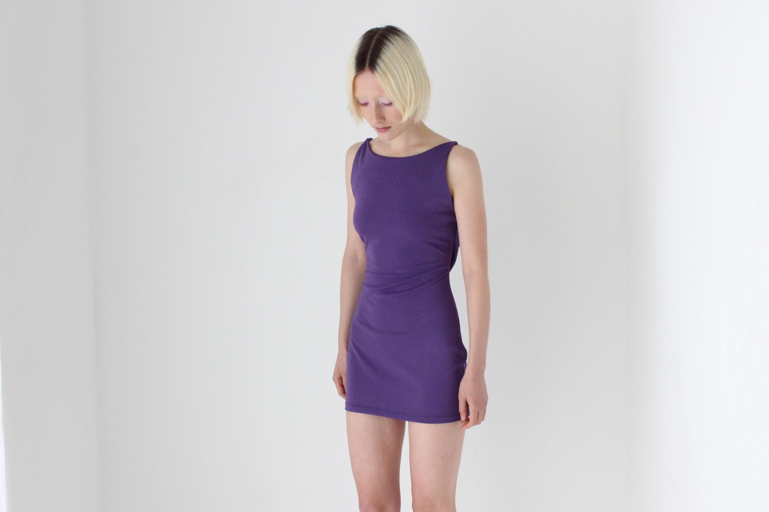 Sexy 90s Italian High Neck Mini Dress w/ Silver Chain Backless Detail