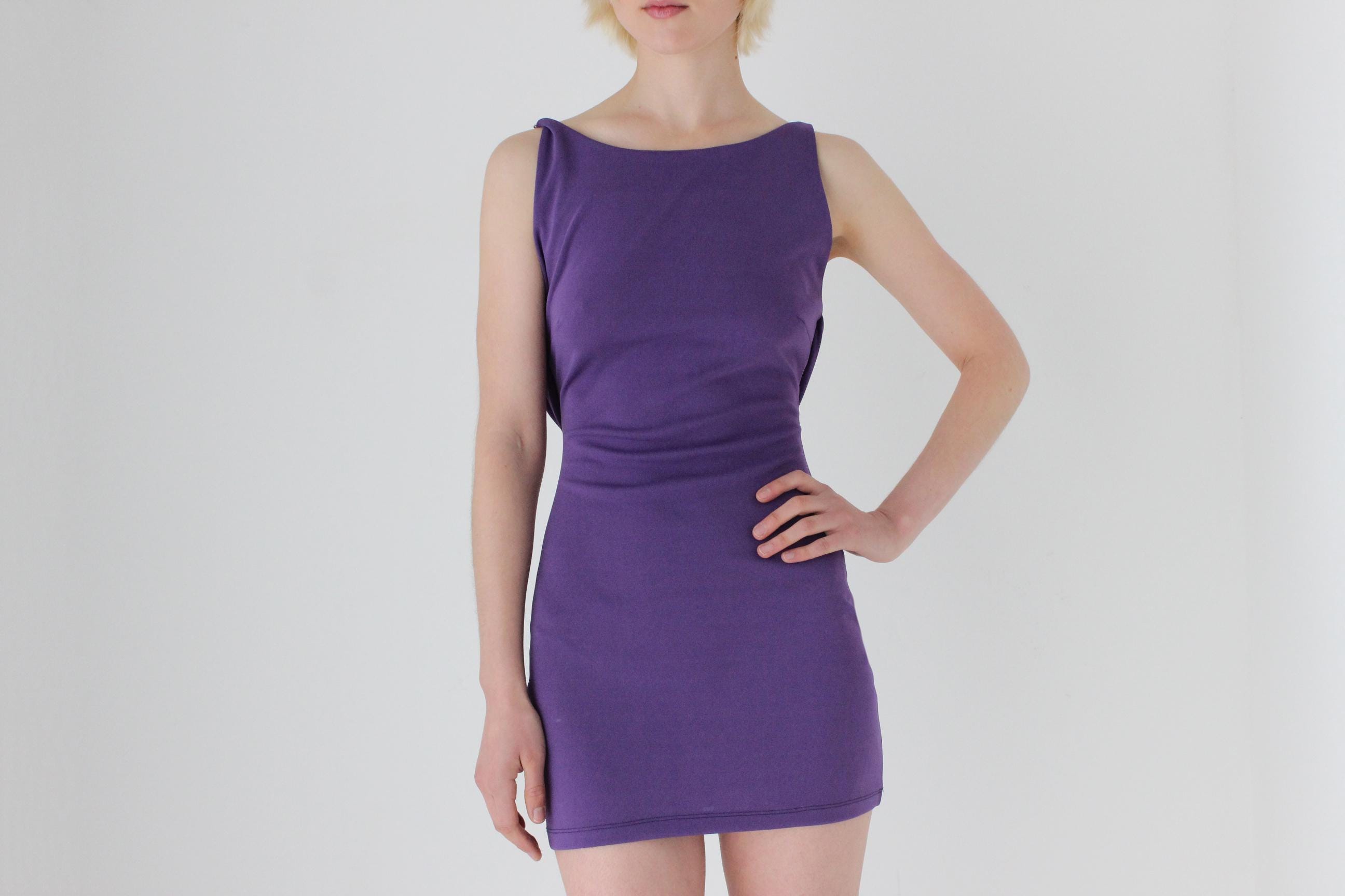 Sexy 90s Italian High Neck Mini Dress w/ Silver Chain Backless Detail