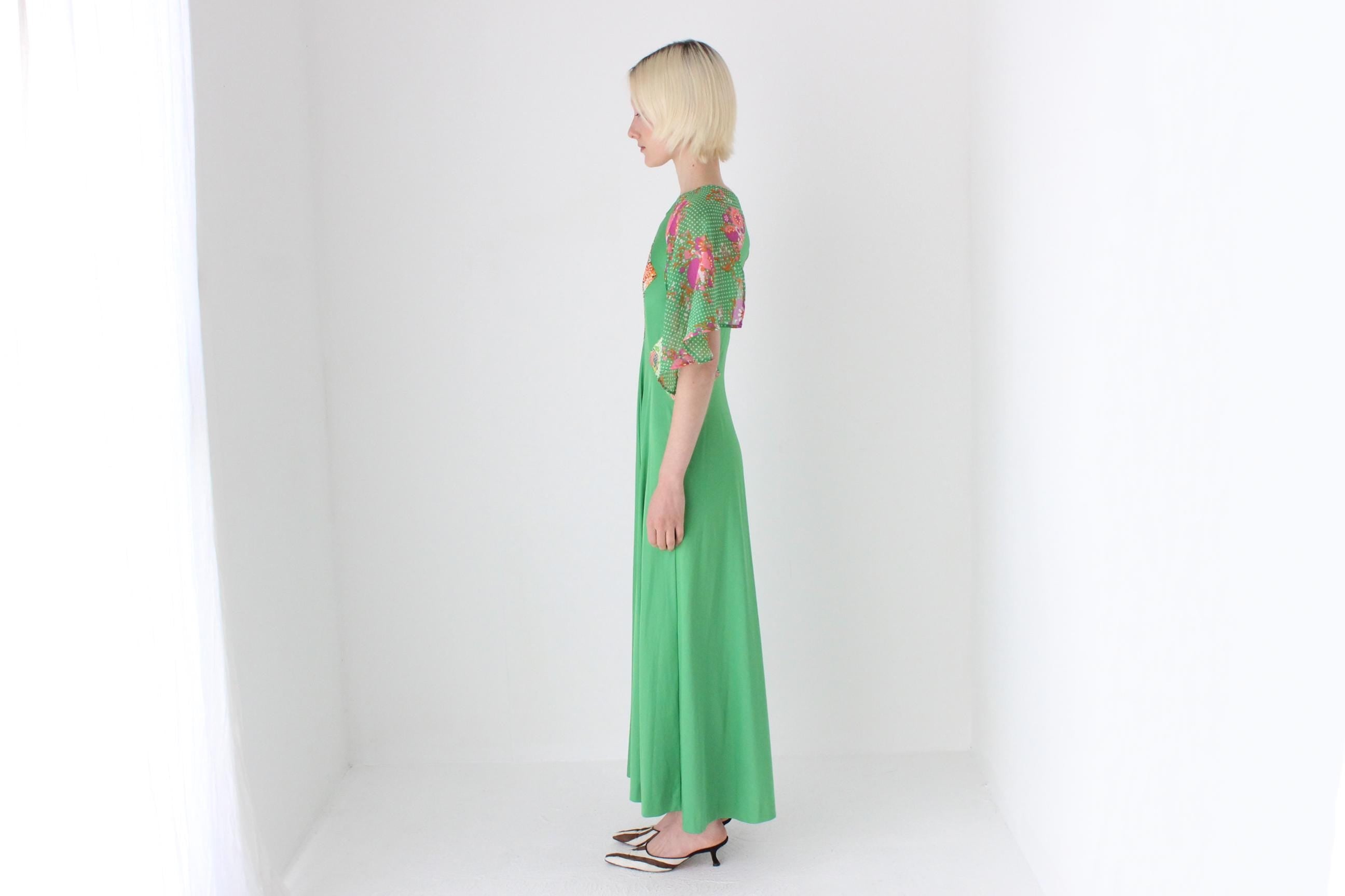 1970s French Vintage Heavenly Lime Maxi