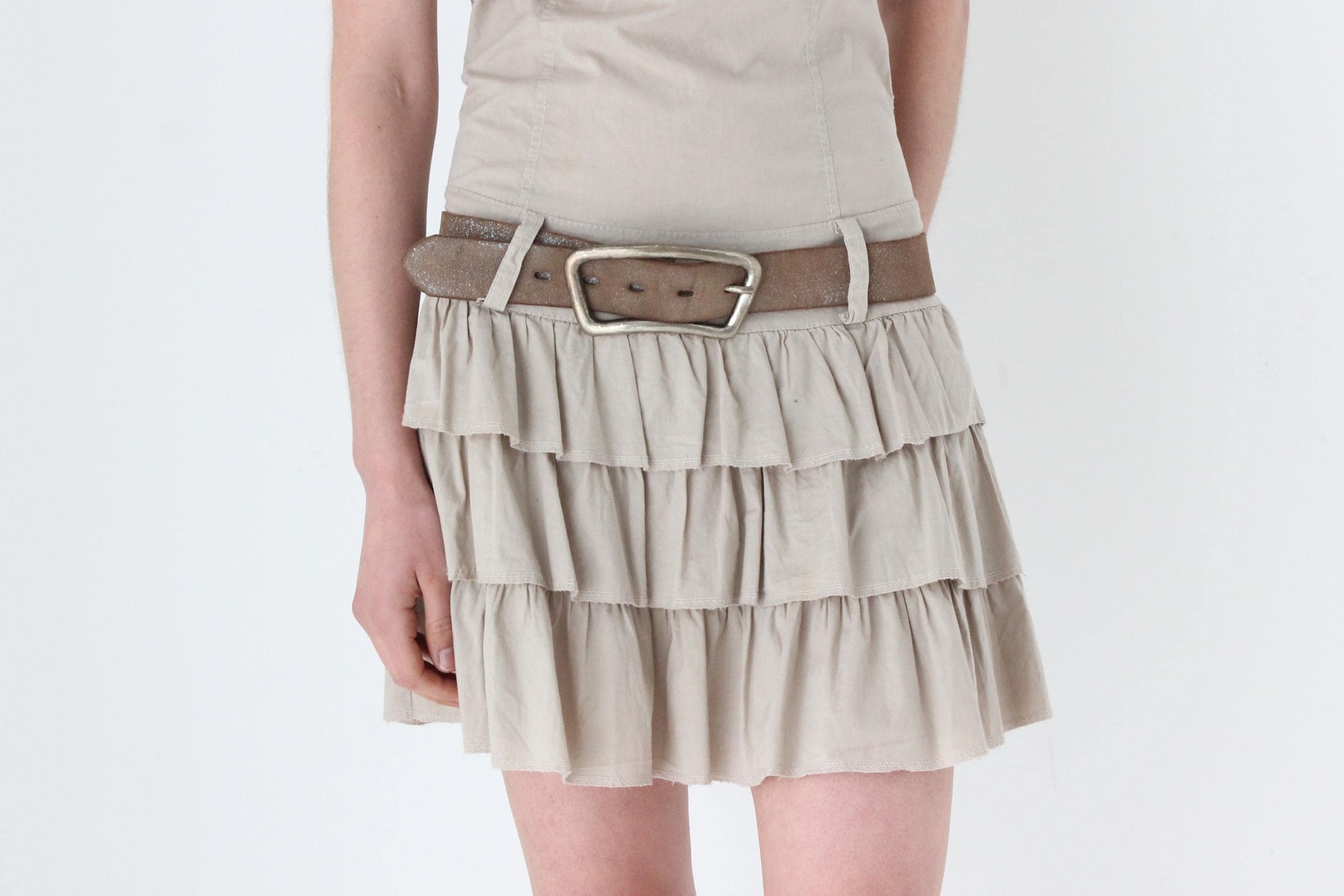 2000s Italian 'Distressed' Leather Belt w/ Oversized Silver Buckle