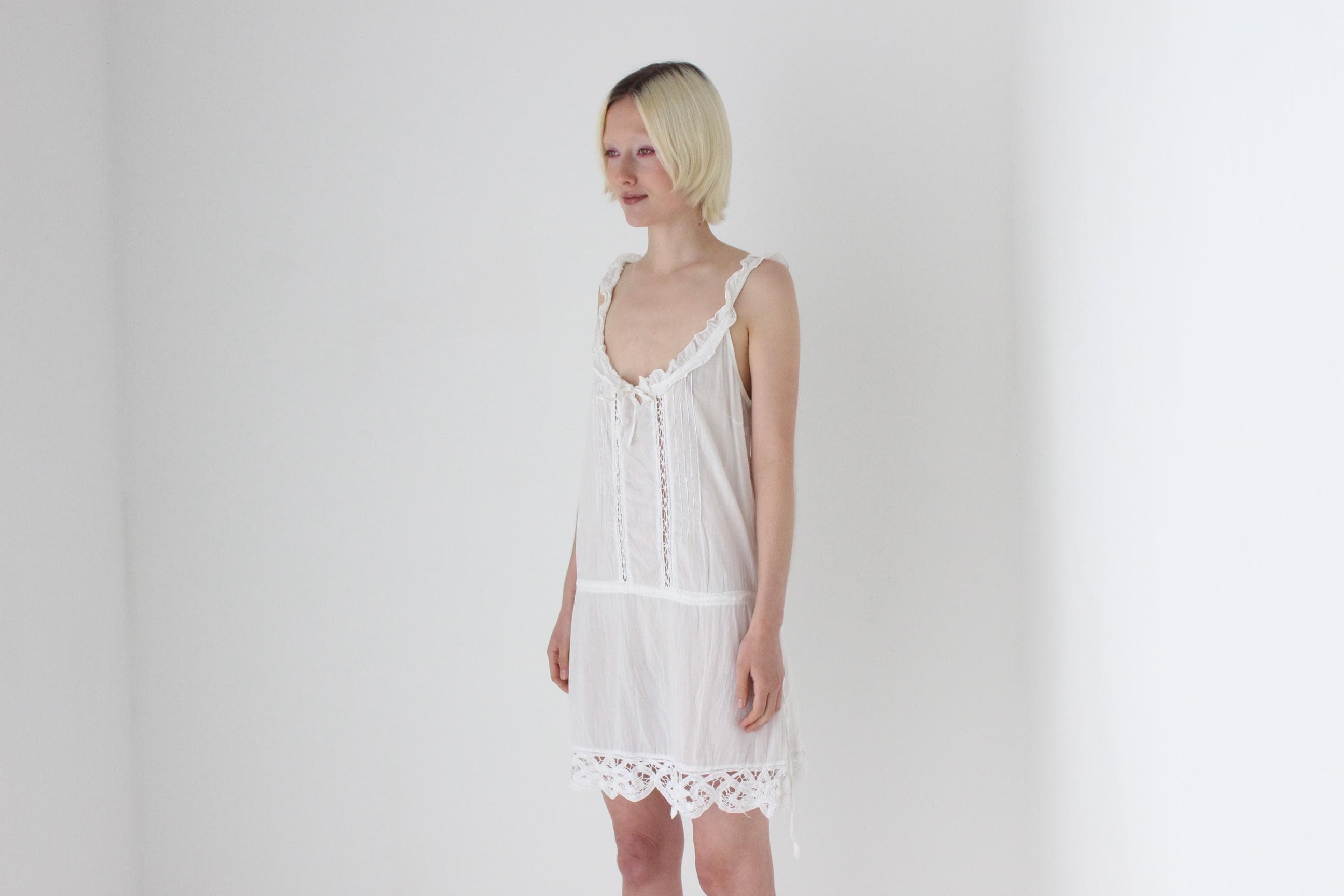2000s Whisper Thin Cotton Gauze Eyelet Lace Mini